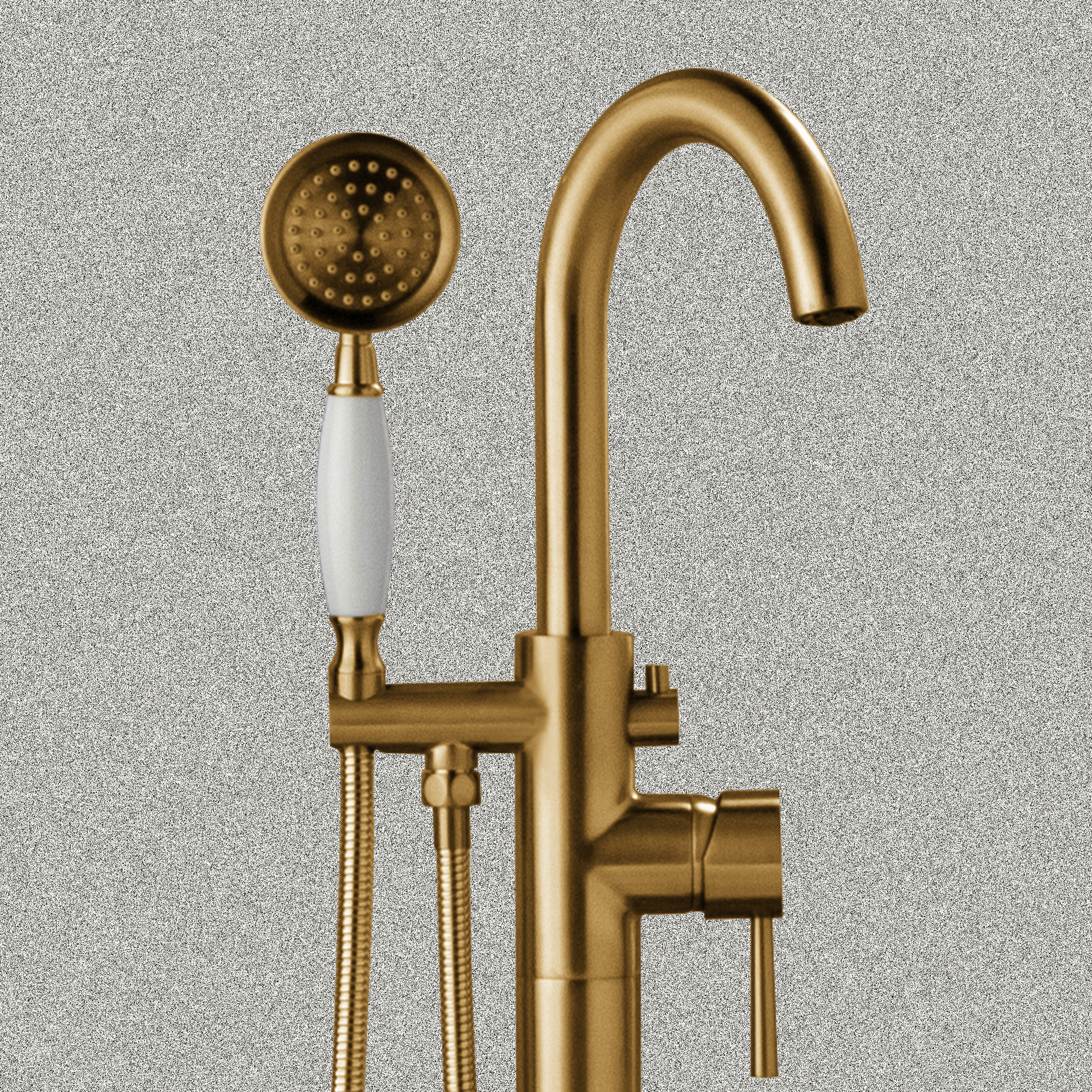  WOODBRIDGE F0026BGVT Fusion Single Handle Floor Mount Freestanding Tub Filler Faucet with Telephone Hand shower in Brushed Gold Finish._24730