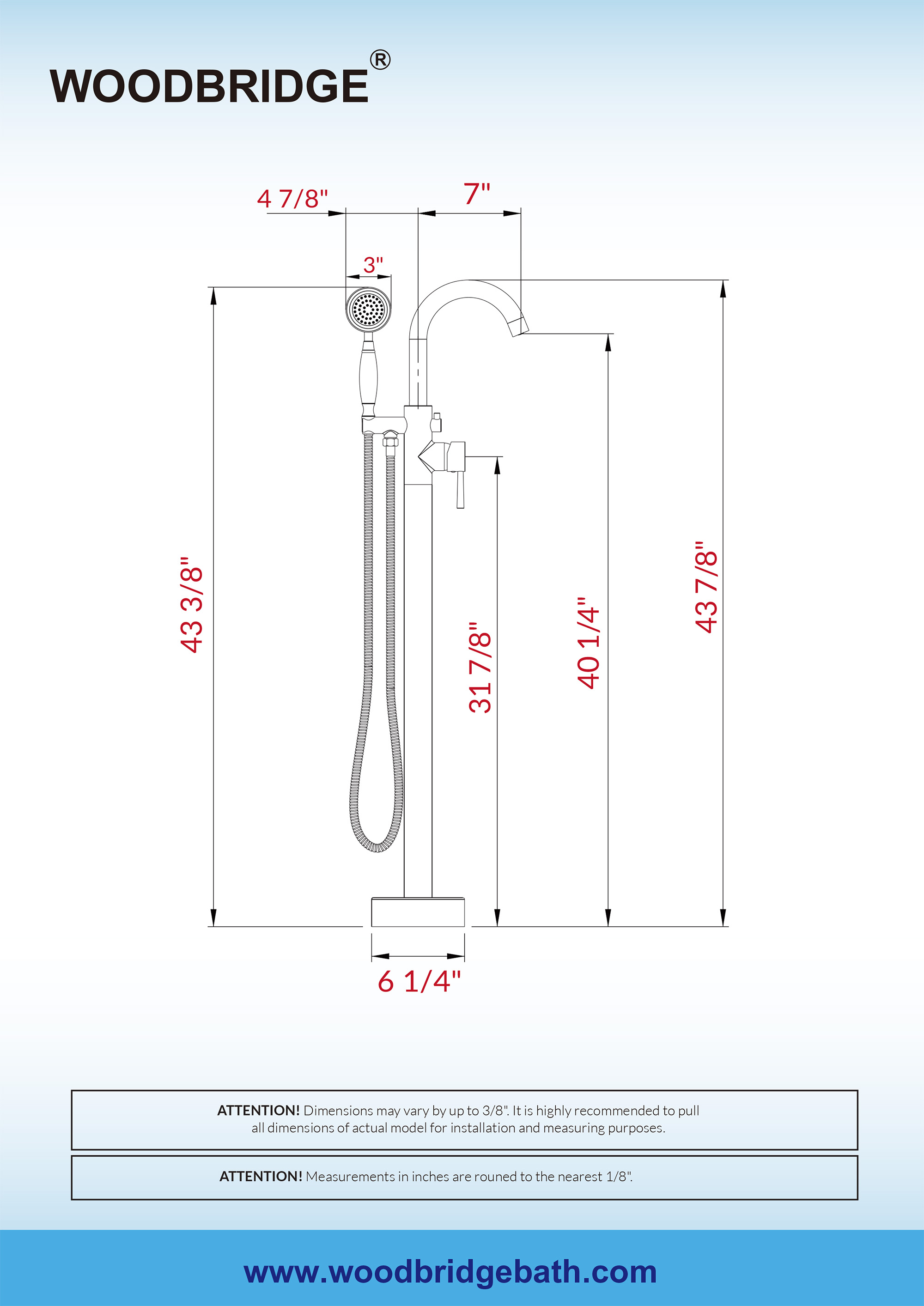  WOODBRIDGE F0026BGVT Fusion Single Handle Floor Mount Freestanding Tub Filler Faucet with Telephone Hand shower in Brushed Gold Finish._24732