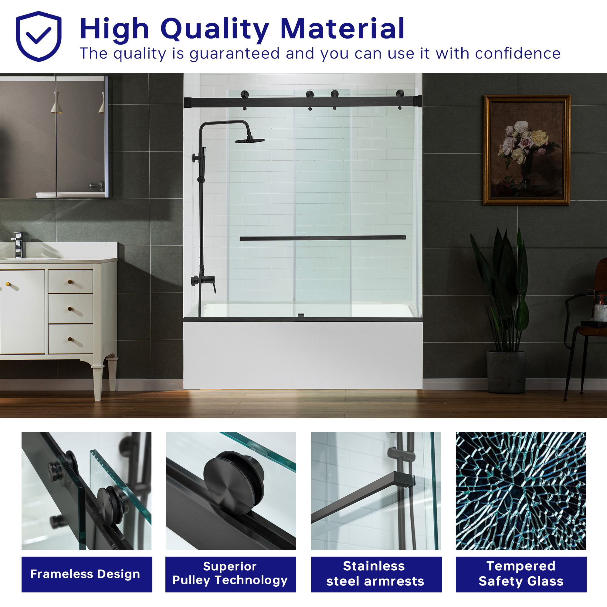  WOODBRIDGE Frameless Bathtub Shower Doors 56-60
