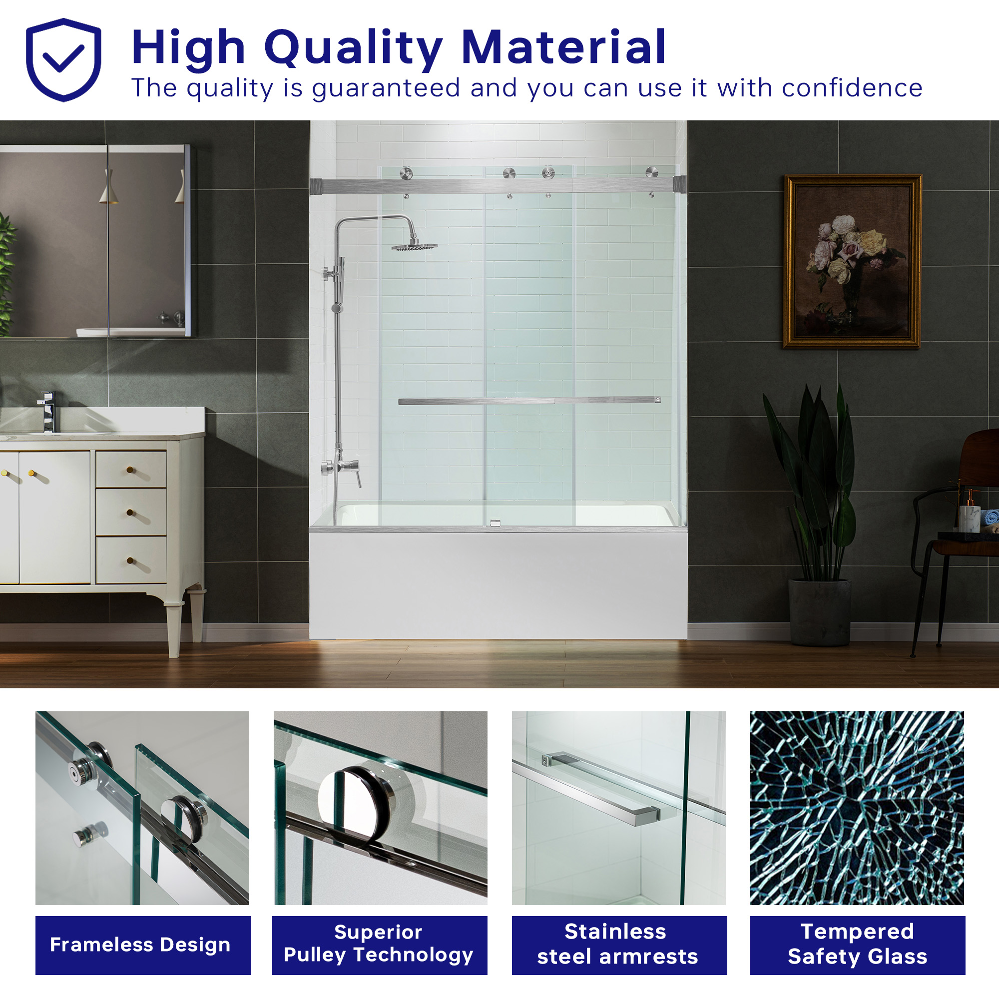  WOODBRIDGE Frameless Bathtub Shower Doors 56-60