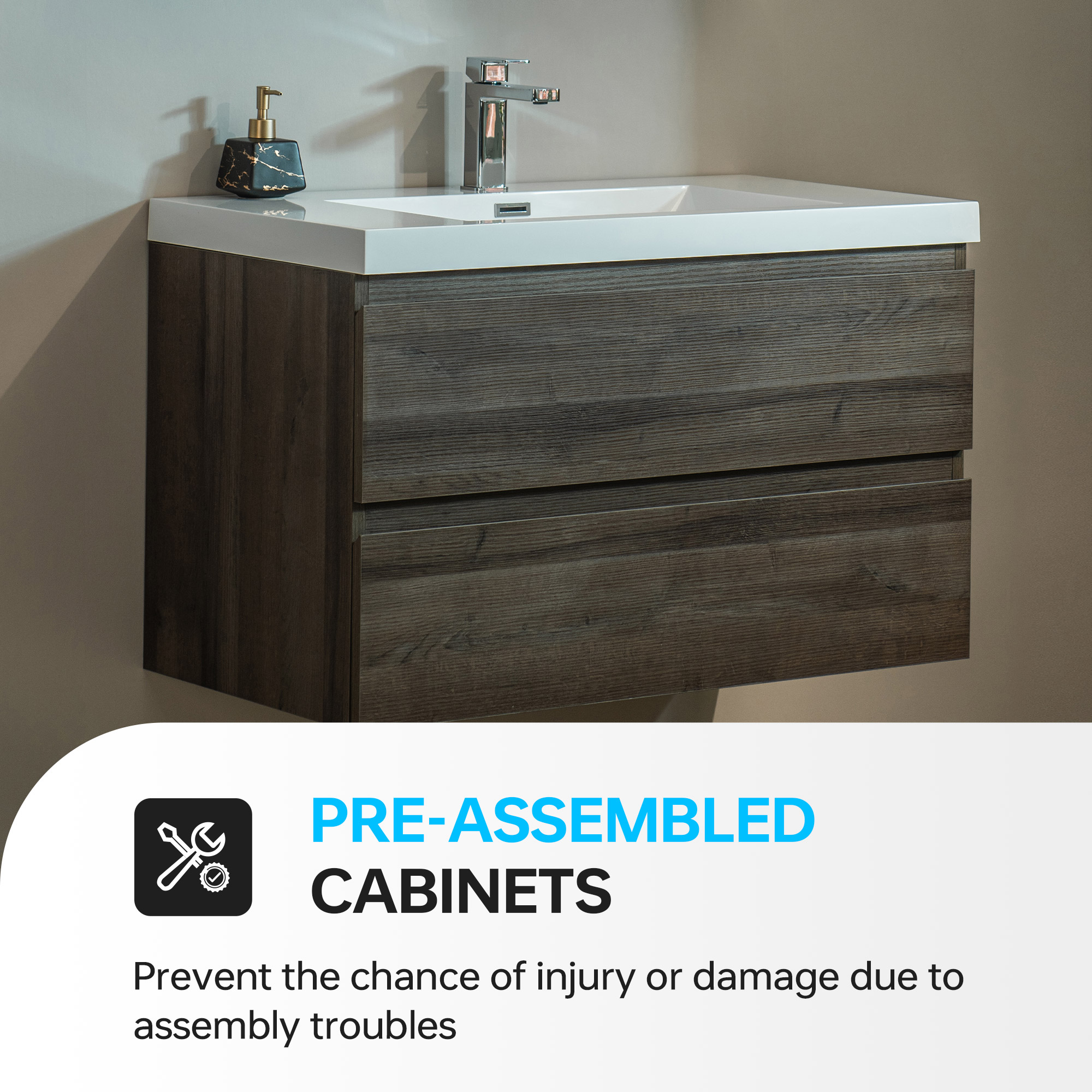  WOODBRIDGE 35-3/8 in. W x 19-5/8 in. D Wall Mounted Floating Vanity in Grey Oak with Resin Composite Vanity Top in Glossy White_24784