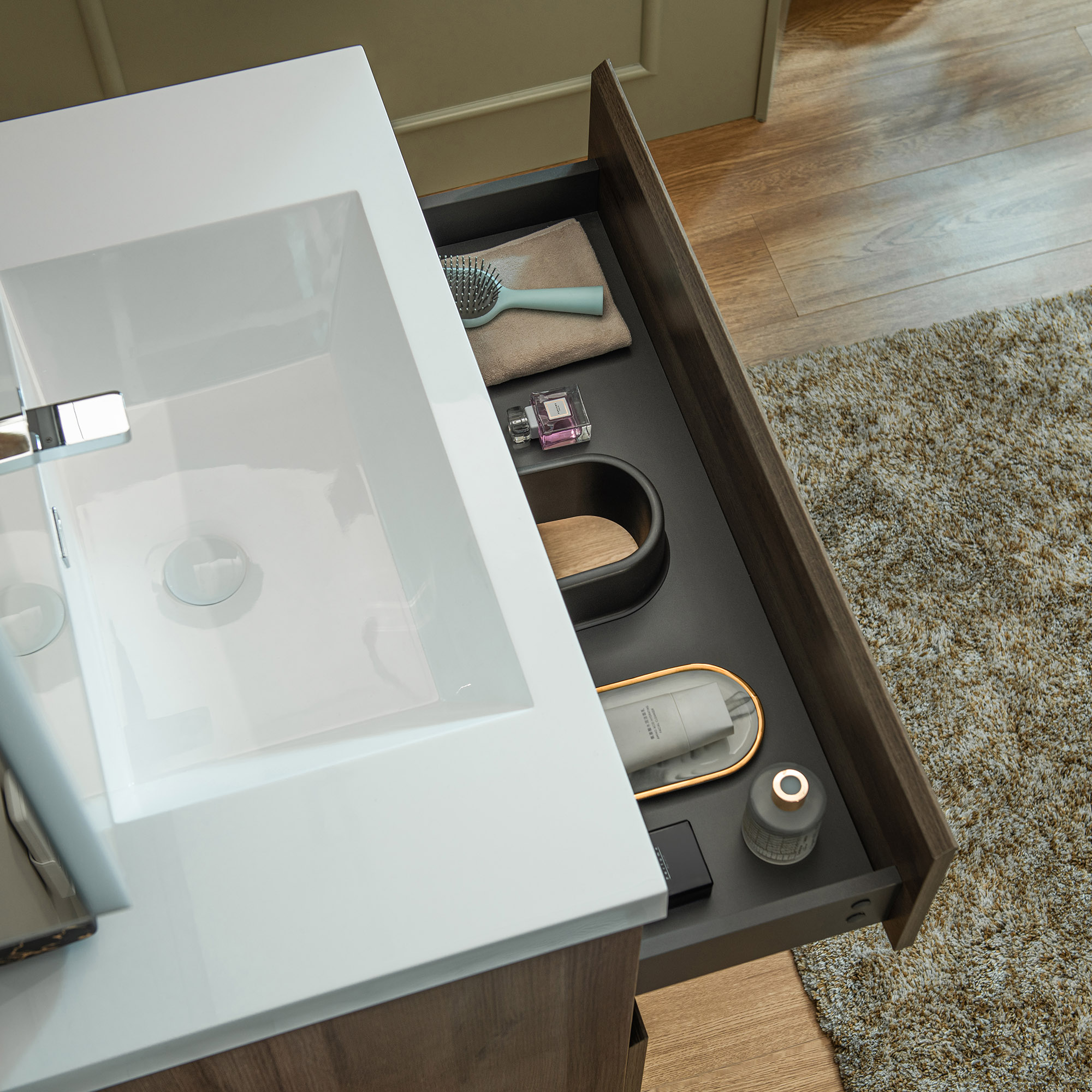  WOODBRIDGE 35-3/8 in. W x 19-5/8 in. D Wall Mounted Floating Vanity in Grey Oak with Resin Composite Vanity Top in Glossy White_24788