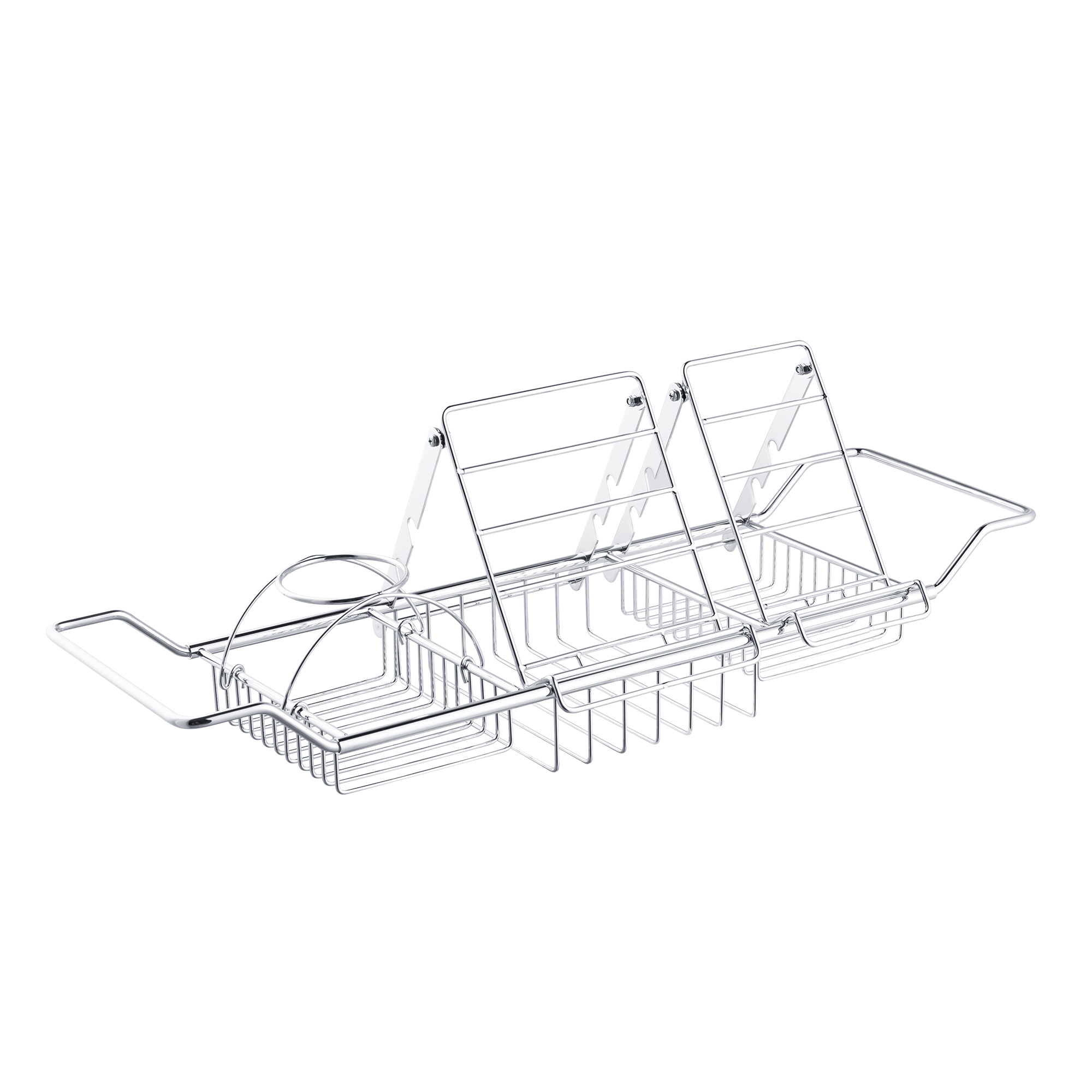 WOODBRIDGE Stainless Steel Extendable Bathtub Caddy Tray in Polished Chrome Finish with Removable Wine Holder, Book and Phone Rack, Bathcad-CH