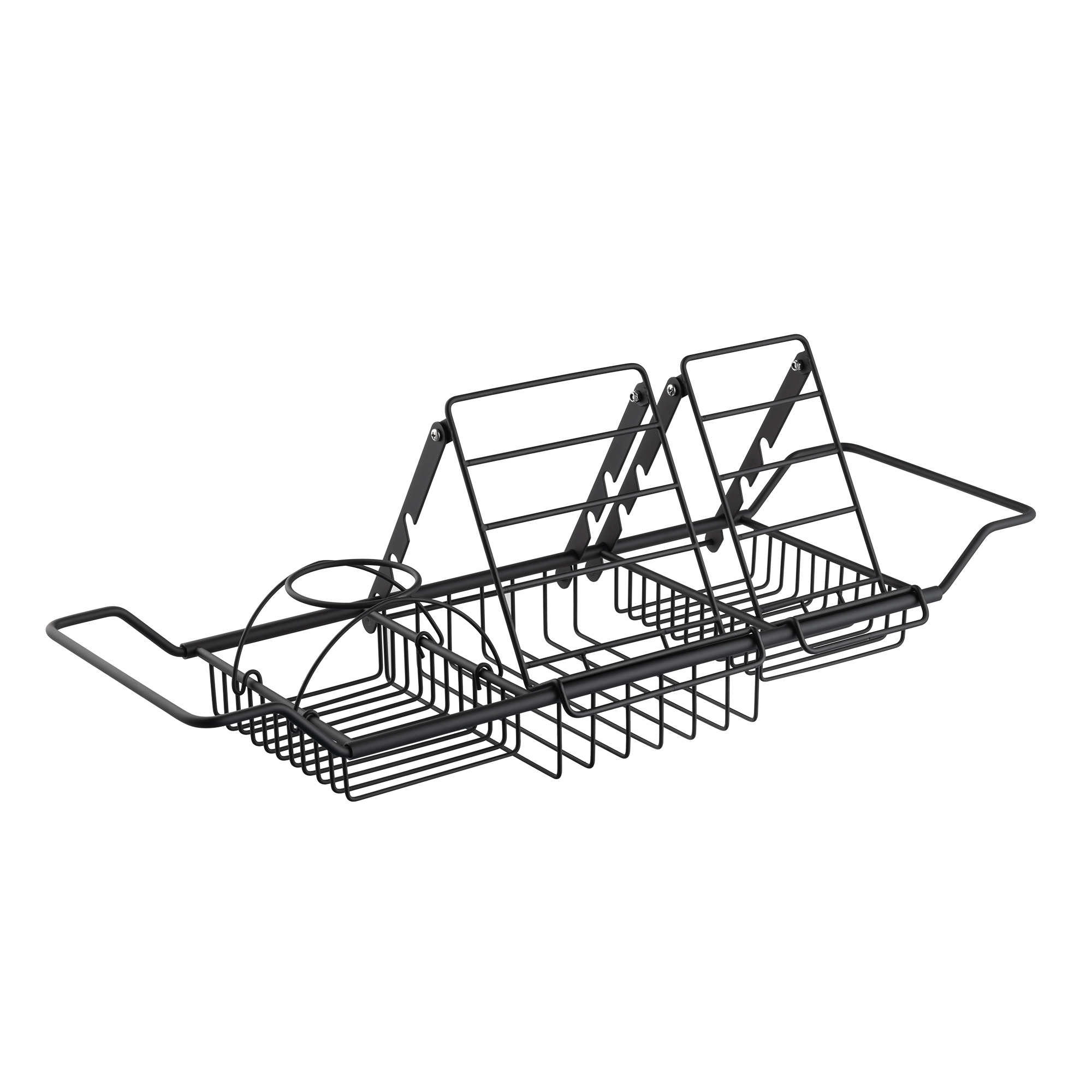 WOODBRIDGE Stainless Steel Extendable Bathtub Caddy Tray in Matte Black Finish with Removable Wine Holder, Book and Phone Rack, Bathcad-MB