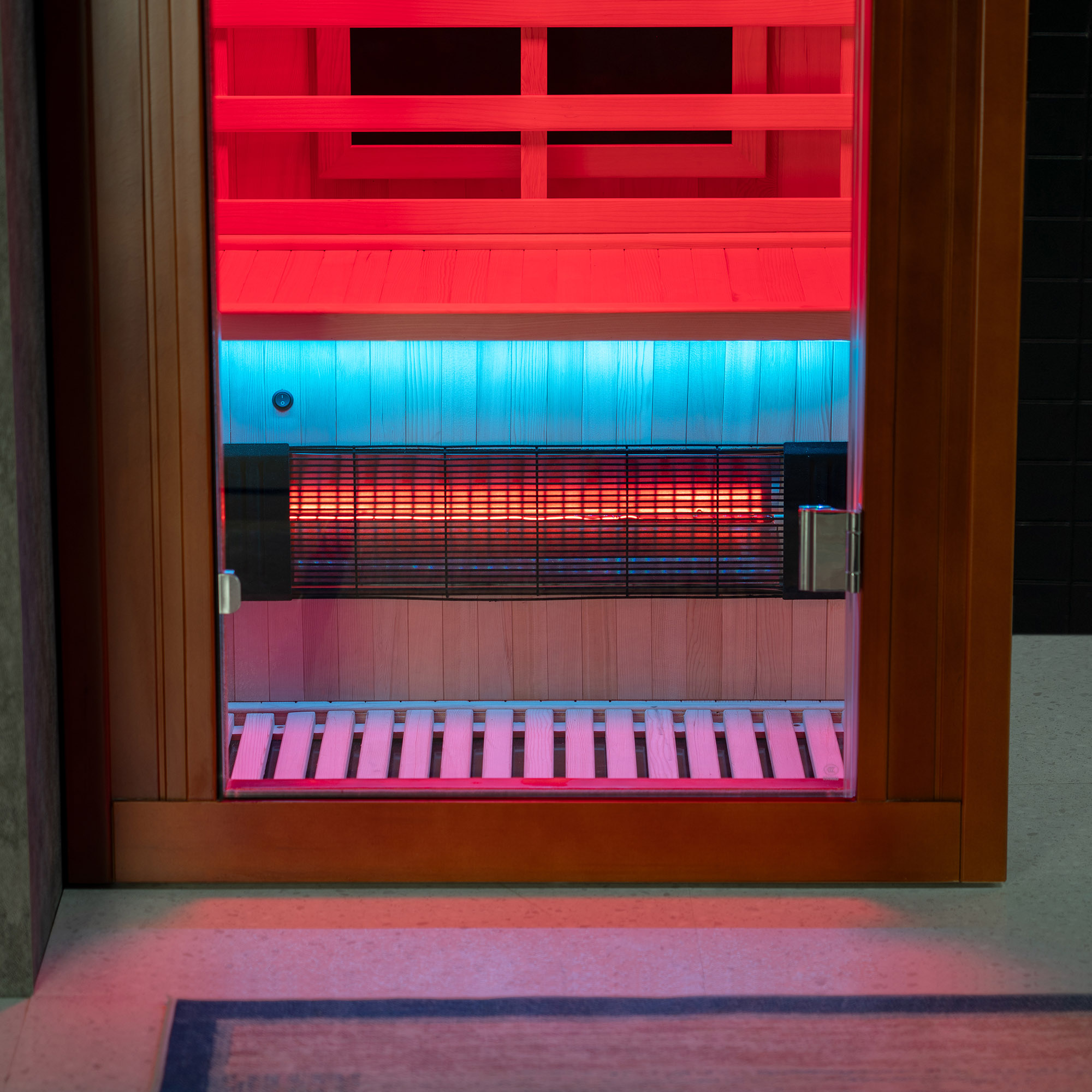  1-Person Indoor FAR Infrared Sauna in Premium Canadian Hemlock with Red Light Therapy, Bluetooth Speakers, Smart Control Panel & Chromotherapy Lighting_25282