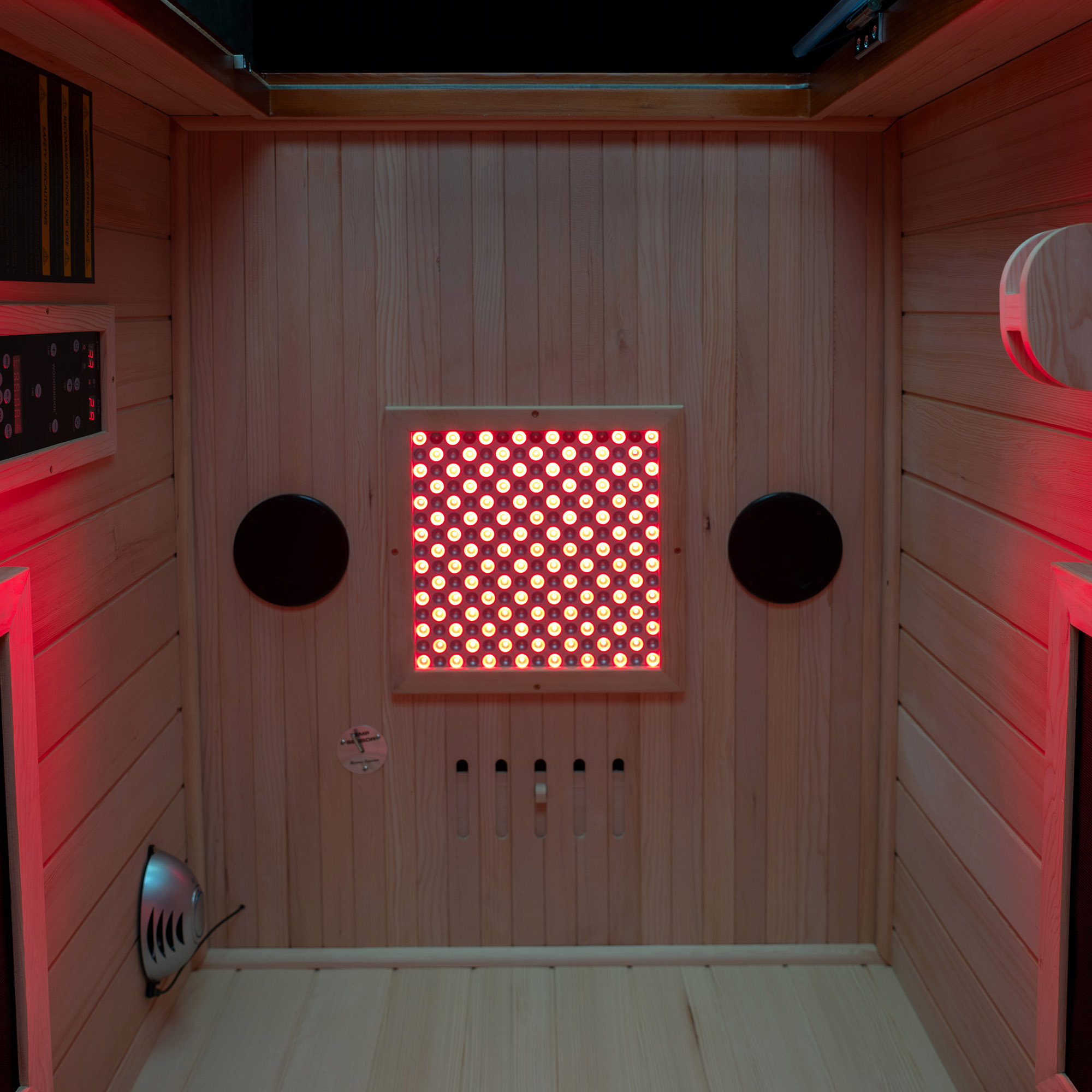  1-Person Indoor FAR Infrared Sauna in Premium Canadian Hemlock with Red Light Therapy, Bluetooth Speakers, Smart Control Panel & Chromotherapy Lighting_25283