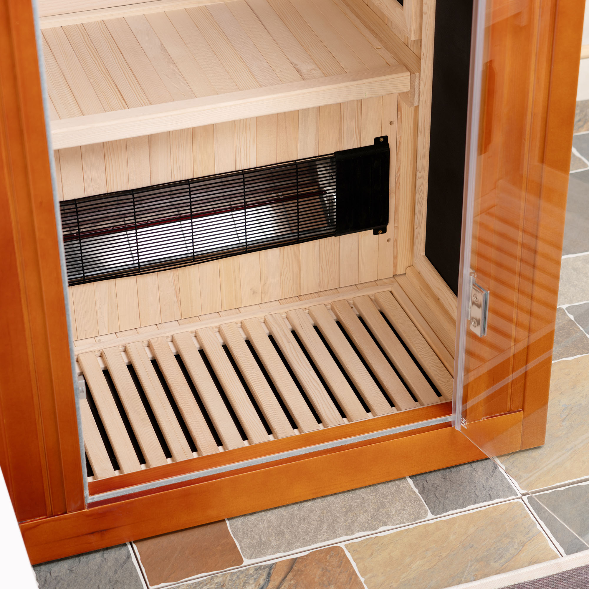  1-Person Indoor FAR Infrared Sauna in Premium Canadian Hemlock with Red Light Therapy, Bluetooth Speakers, Smart Control Panel & Chromotherapy Lighting_25284