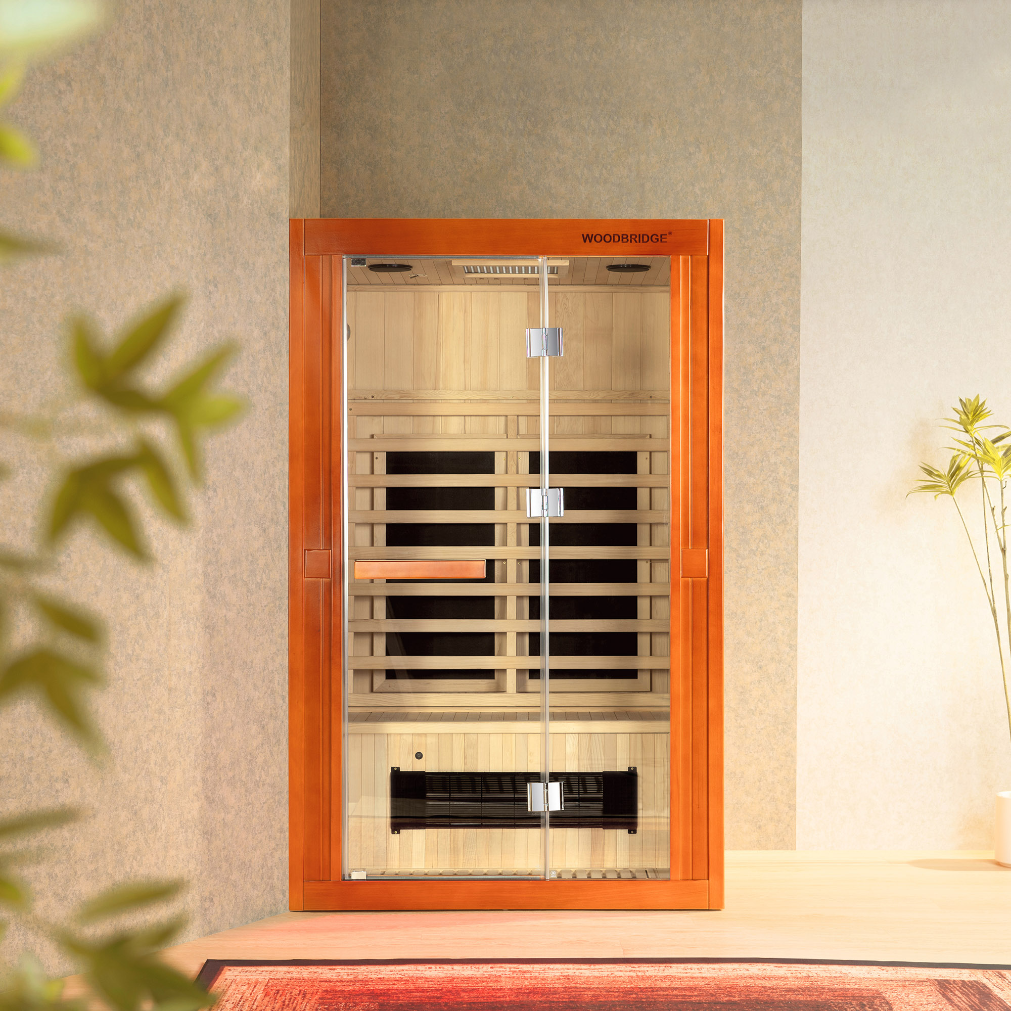  2-Person Indoor FAR Infrared Sauna Crafted from Canadian Hemlock with Red Light Therapy, Bluetooth Speaker, Smart Control Panel & Chromotherapy Lighting_25291