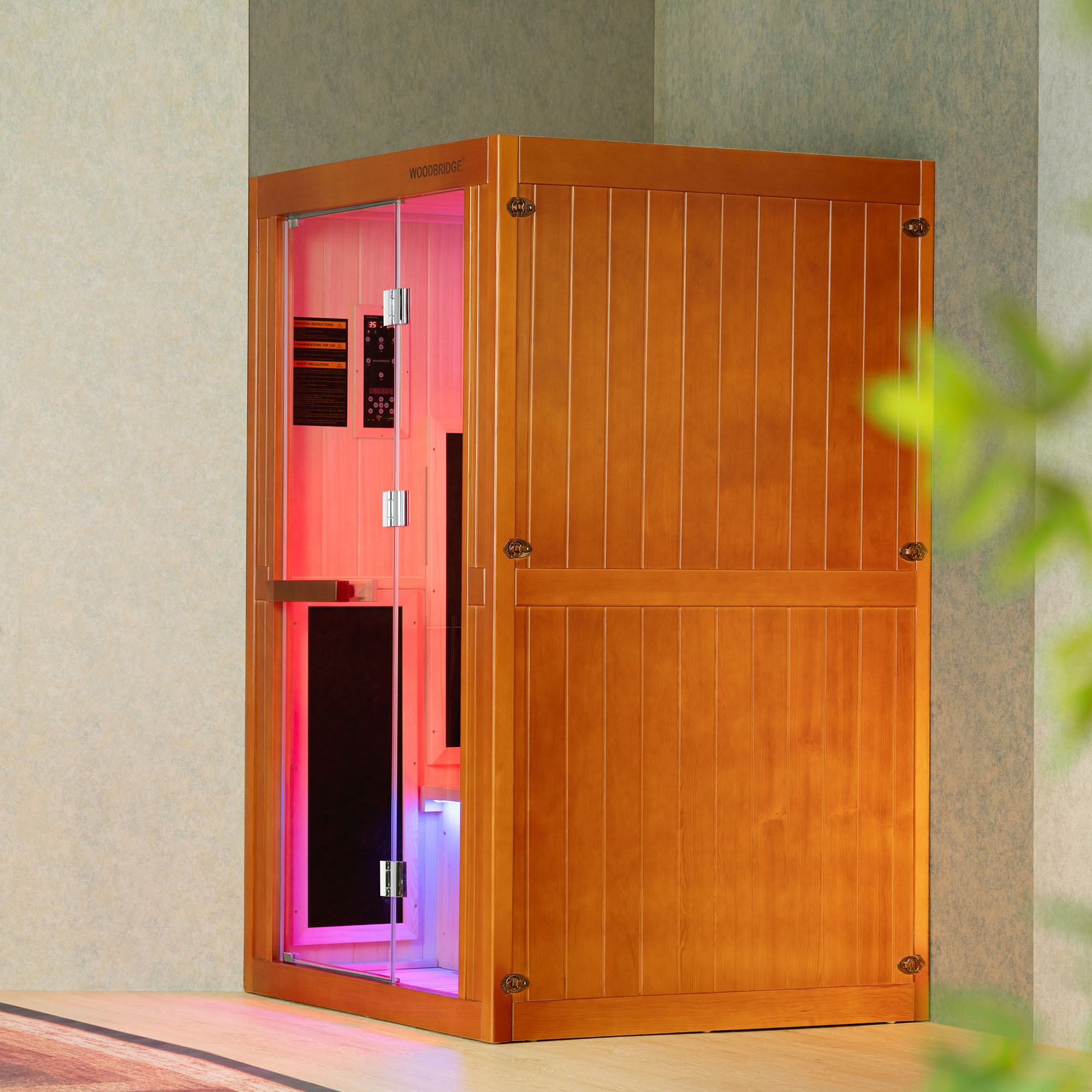  2-Person Indoor FAR Infrared Sauna Crafted from Canadian Hemlock with Red Light Therapy, Bluetooth Speaker, Smart Control Panel & Chromotherapy Lighting_25292