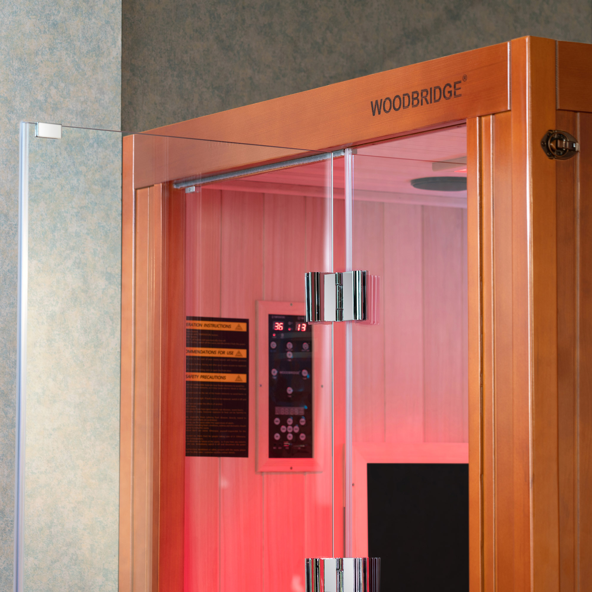  2-Person Indoor FAR Infrared Sauna Crafted from Canadian Hemlock with Red Light Therapy, Bluetooth Speaker, Smart Control Panel & Chromotherapy Lighting_25293