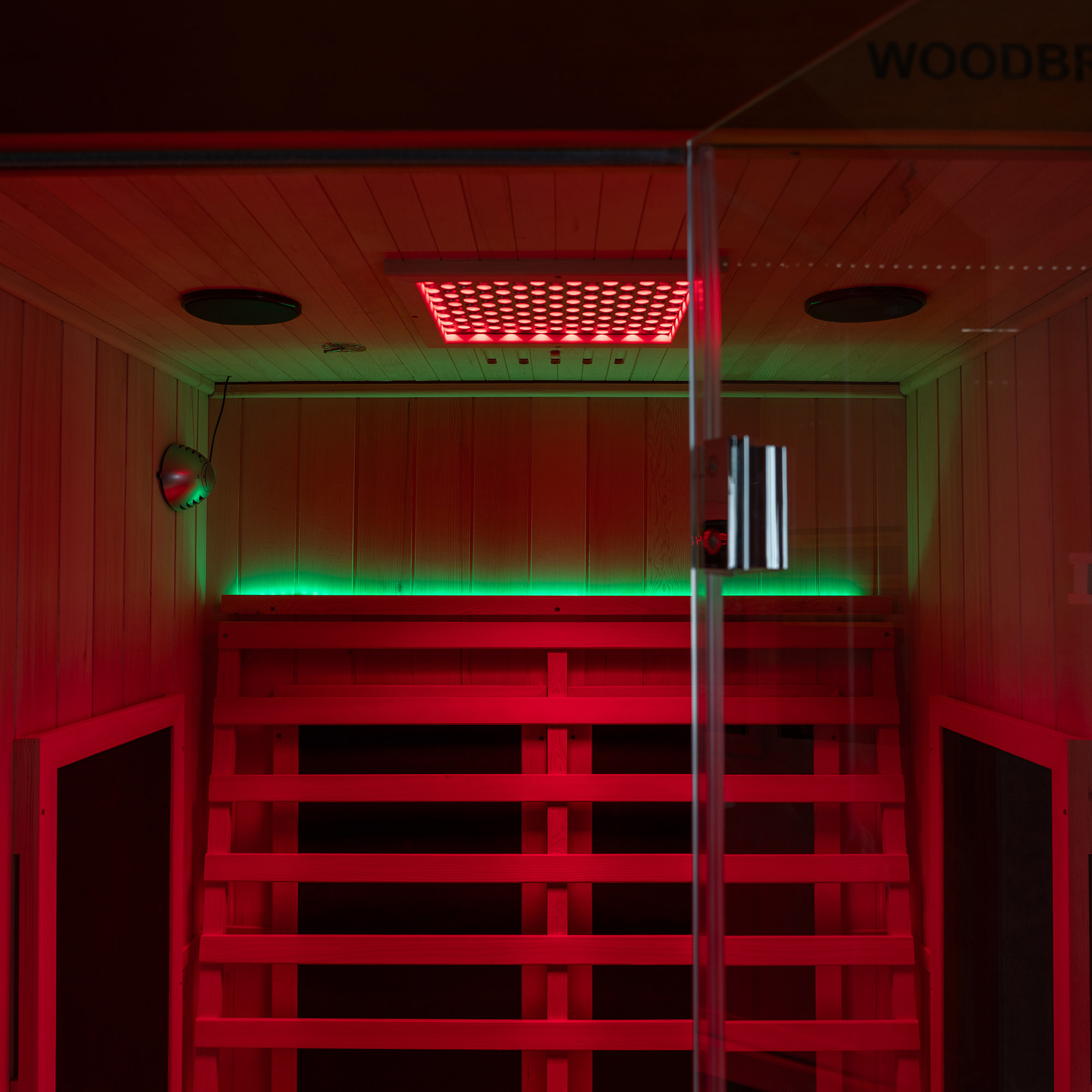  2-Person Indoor FAR Infrared Sauna Crafted from Canadian Hemlock with Red Light Therapy, Bluetooth Speaker, Smart Control Panel & Chromotherapy Lighting_25303