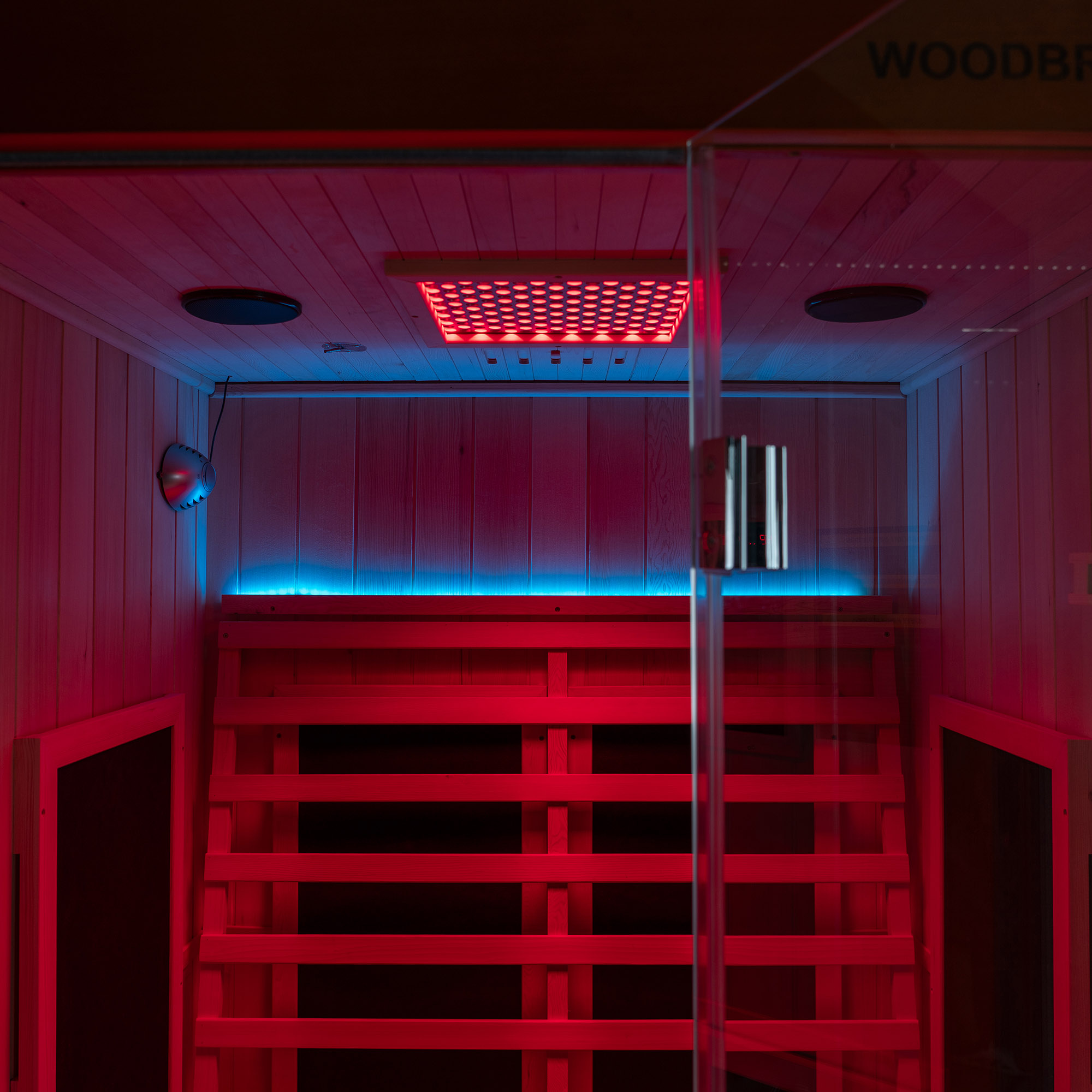  2-Person Indoor FAR Infrared Sauna Crafted from Canadian Hemlock with Red Light Therapy, Bluetooth Speaker, Smart Control Panel & Chromotherapy Lighting_25304