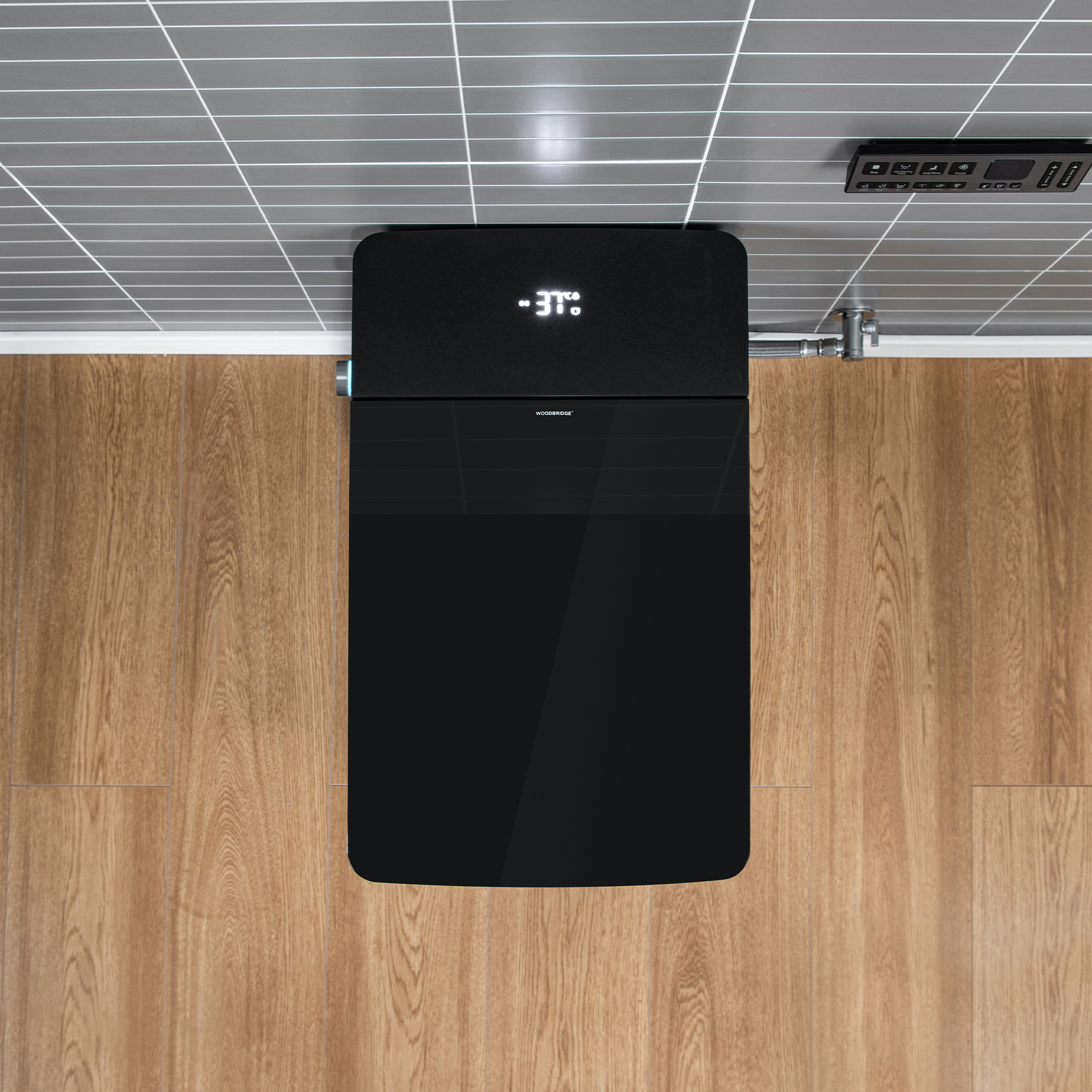 WOODBRIDGE EBT-HB02 One-Piece Square Smart Bidet Toilet with Auto Open & Close, Foot Sensor, Auto Flush, Multiple Spray Modes, Heated Seat, Warm Water and Air Dryer, Auto LED Nightlight, Glossy Black_25325