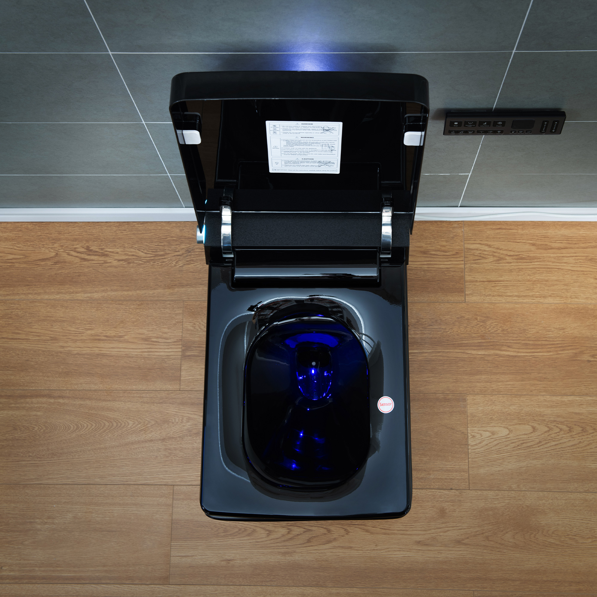  WOODBRIDGE EBT-HB02 One-Piece Square Smart Bidet Toilet with Auto Open & Close, Foot Sensor, Auto Flush, Multiple Spray Modes, Heated Seat, Warm Water and Air Dryer, Auto LED Nightlight, Glossy Black_25328