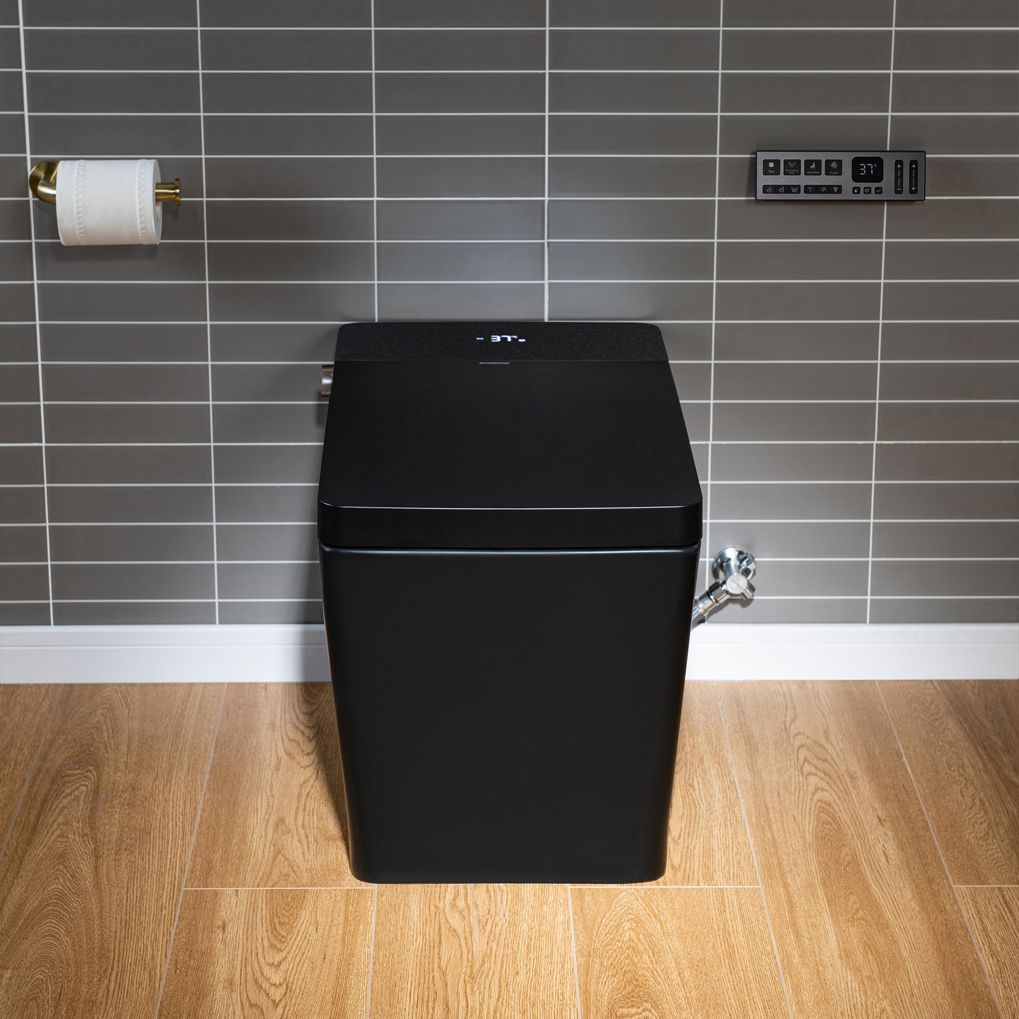  WOODBRIDGE EBT-MB03 One Piece Square Smart Bidet Toilet with Auto Open & Close, Foot Sensor, Auto Flush, Multiple Spray Modes, Heated Seat, Warm Water and Air Dryer, Auto LED Nightlight, Matte Black_25340