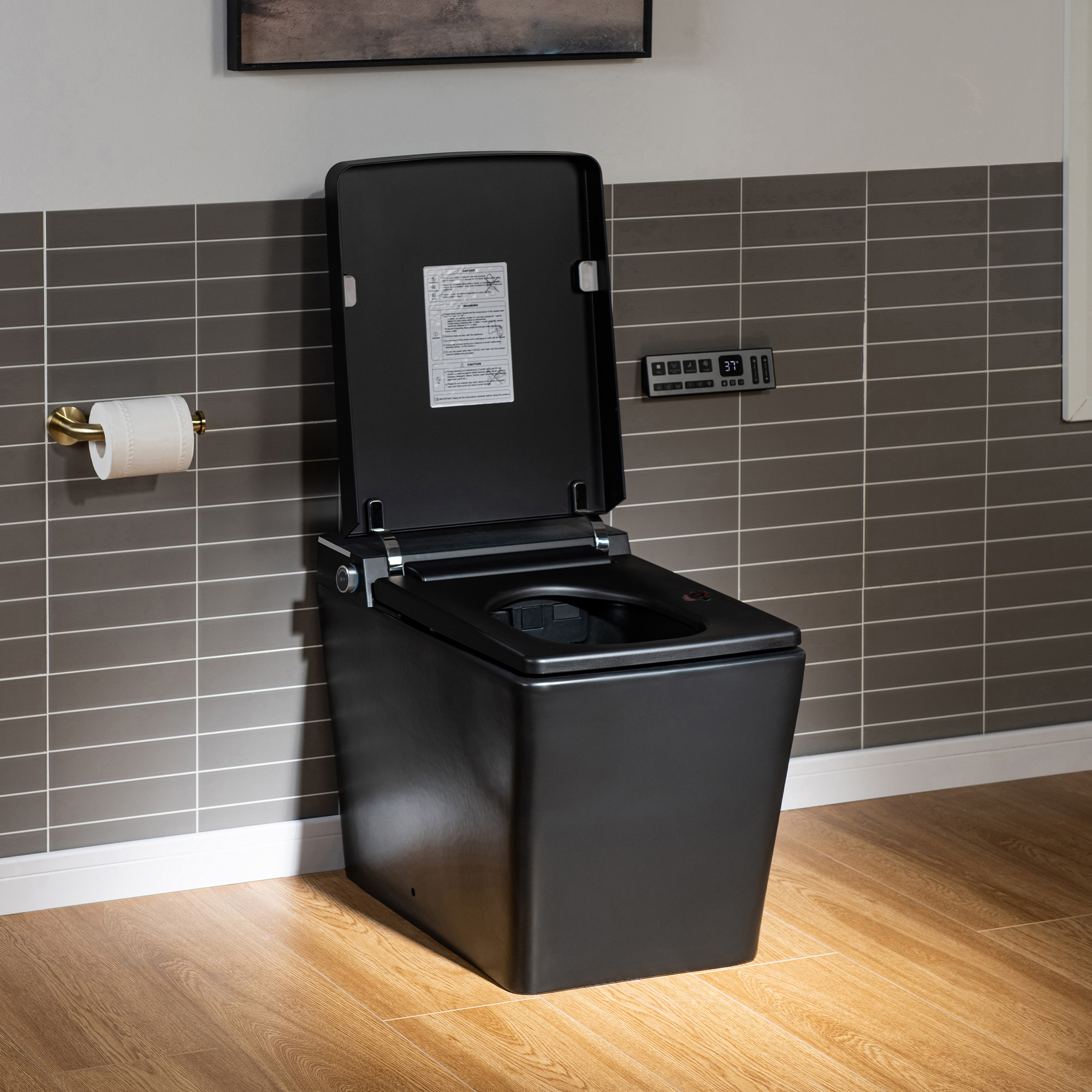  WOODBRIDGE EBT-MB03 One Piece Square Smart Bidet Toilet with Auto Open & Close, Foot Sensor, Auto Flush, Multiple Spray Modes, Heated Seat, Warm Water and Air Dryer, Auto LED Nightlight, Matte Black_25344