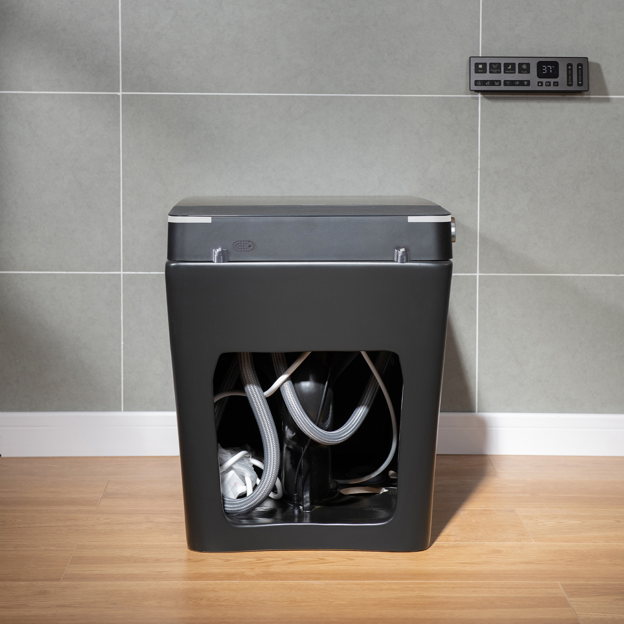  WOODBRIDGE EBT-MB03 One Piece Square Smart Bidet Toilet with Auto Open & Close, Foot Sensor, Auto Flush, Multiple Spray Modes, Heated Seat, Warm Water and Air Dryer, Auto LED Nightlight, Matte Black_25345
