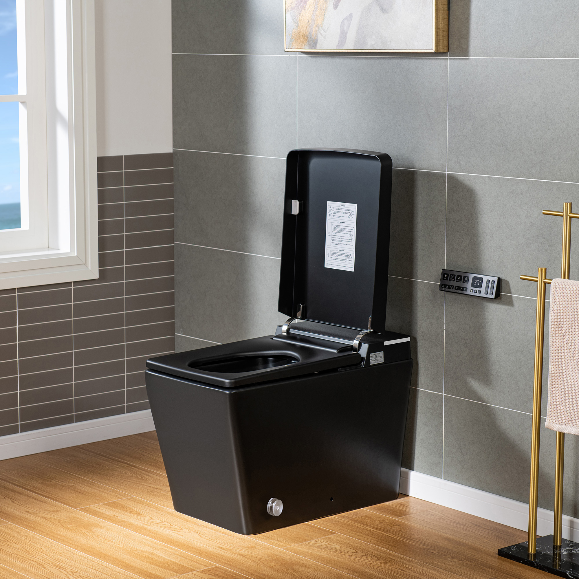  WOODBRIDGE EBT-MB03 One Piece Square Smart Bidet Toilet with Auto Open & Close, Foot Sensor, Auto Flush, Multiple Spray Modes, Heated Seat, Warm Water and Air Dryer, Auto LED Nightlight, Matte Black_25349