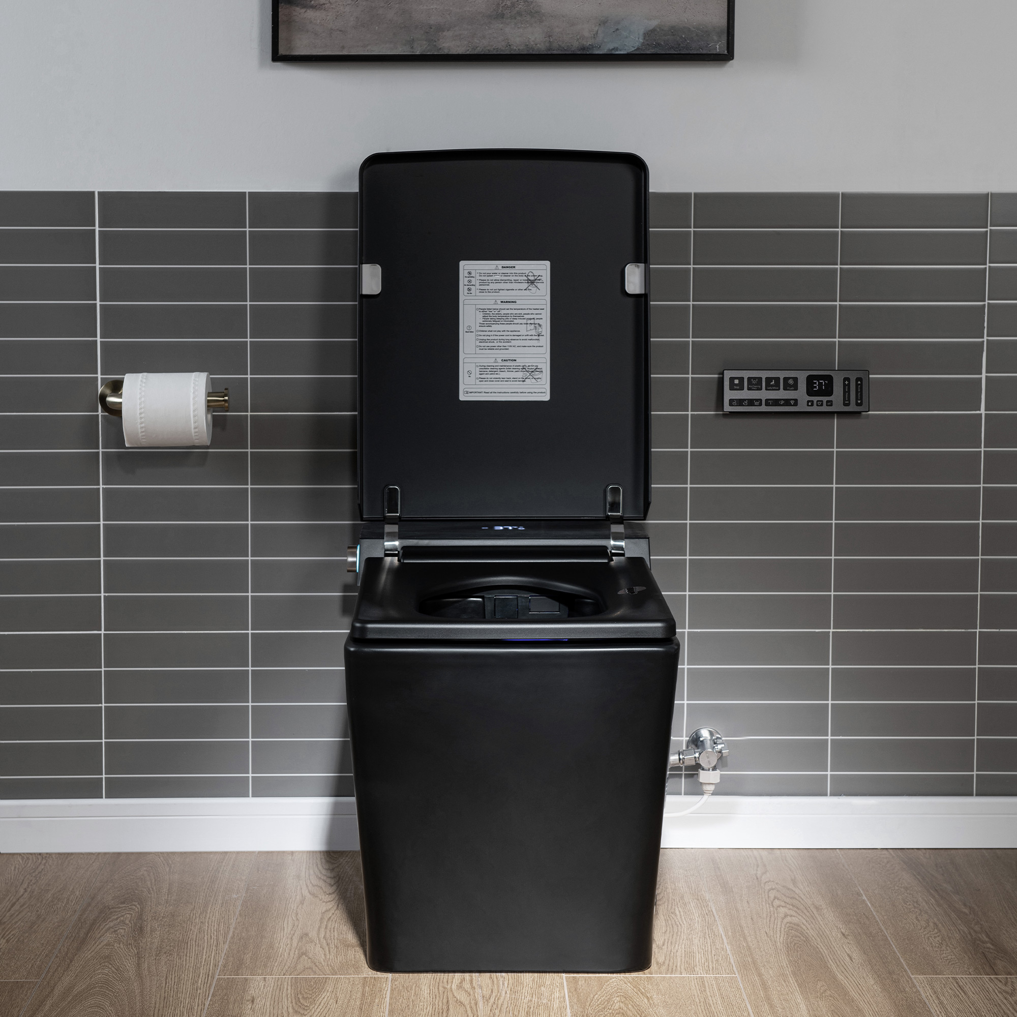  WOODBRIDGE EBT-MB03 One Piece Square Smart Bidet Toilet with Auto Open & Close, Foot Sensor, Auto Flush, Multiple Spray Modes, Heated Seat, Warm Water and Air Dryer, Auto LED Nightlight, Matte Black_25350