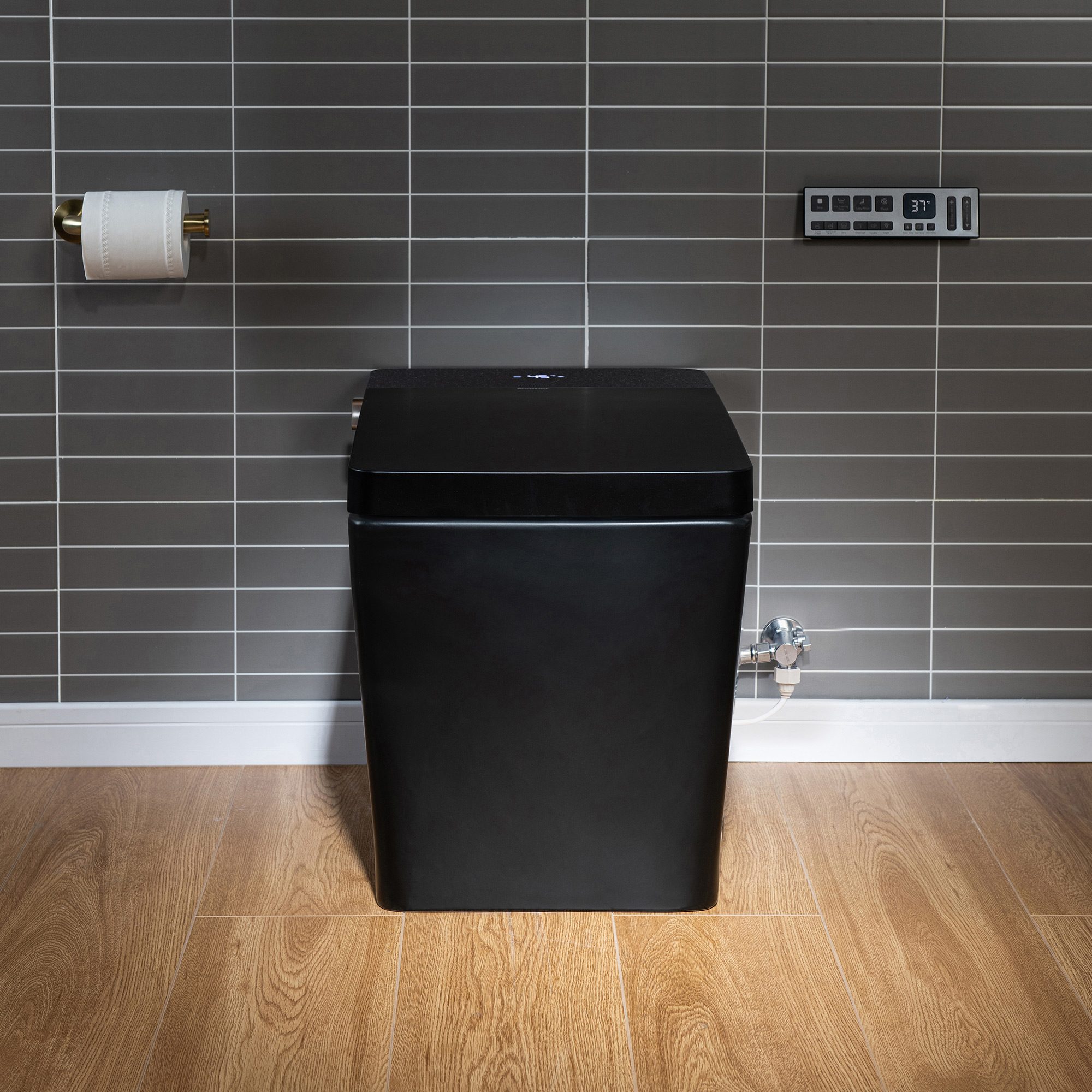 WOODBRIDGE EBT-MB03 One Piece Square Smart Bidet Toilet with Auto Open & Close, Foot Sensor, Auto Flush, Multiple Spray Modes, Heated Seat, Warm Water and Air Dryer, Auto LED Nightlight, Matte Black_25351