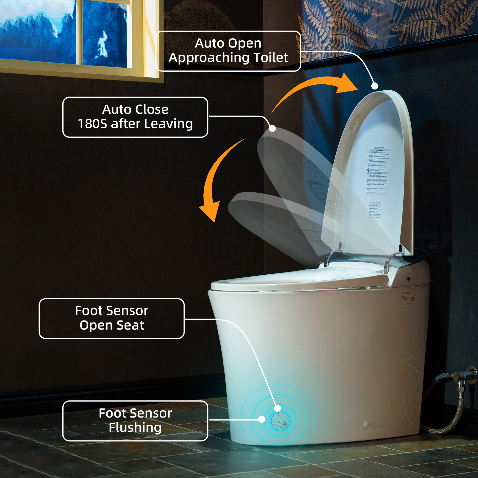  WOODBRIDGE Smart Bidet Toilet Auto Open & Close, Auto Flush, Foot Sensor, Cleaning Foam Dispenser, Heated Seat and ADA Chair Height Design, EBT230_14579