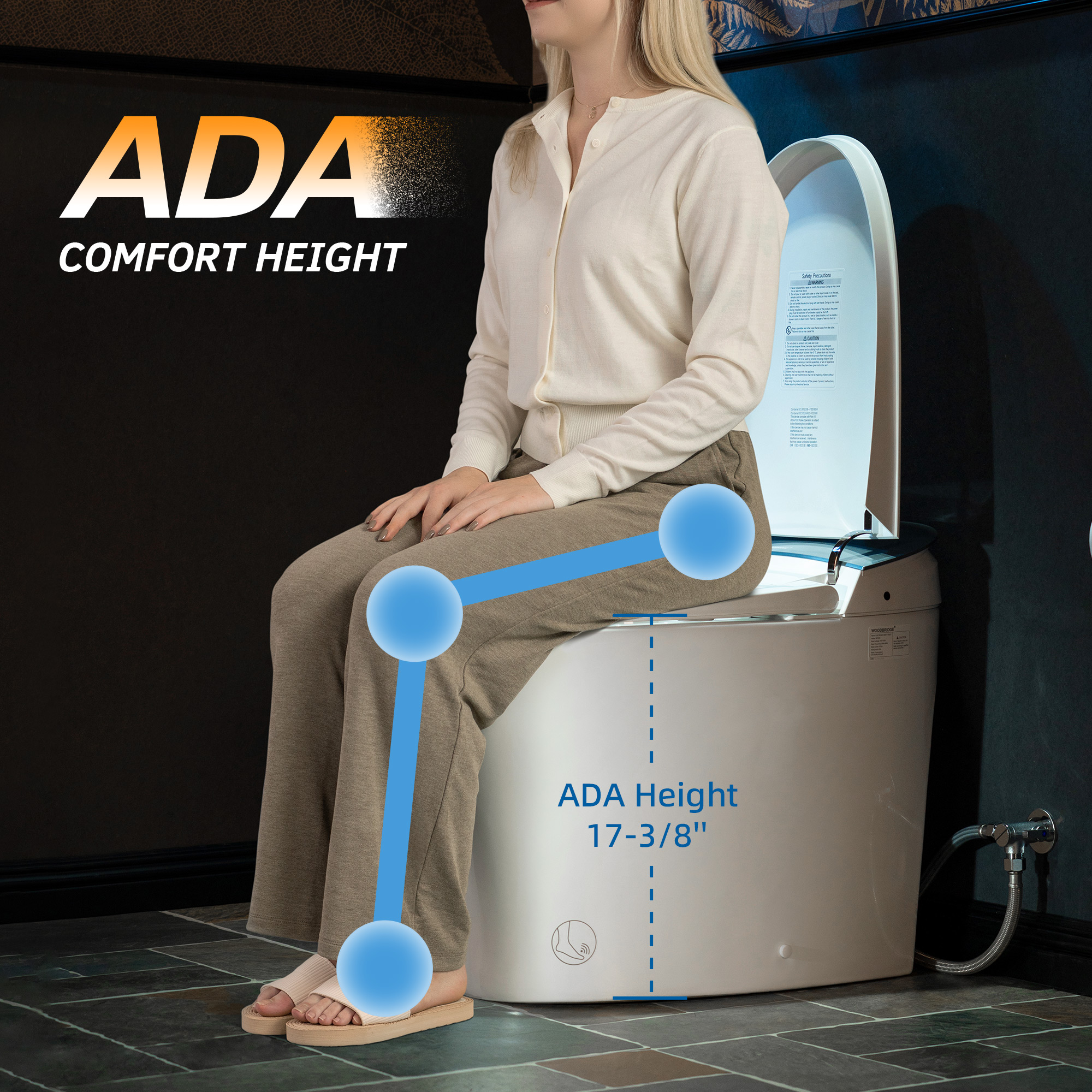  WOODBRIDGE Smart Bidet Toilet Auto Open & Close, Auto Flush, Foot Sensor, Cleaning Foam Dispenser, Heated Seat and ADA Chair Height Design, EBT230_14581