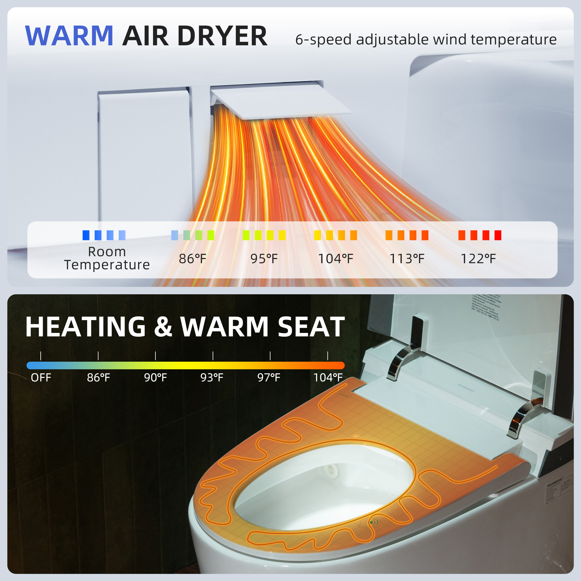  WOODBRIDGE Smart Bidet Toilet Auto Open & Close, Auto Flush, Foot Sensor, Cleaning Foam Dispenser, Heated Seat and ADA Chair Height Design, EBT230_14587