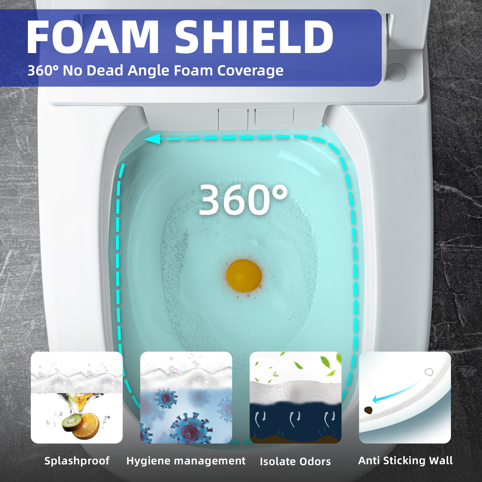  WOODBRIDGE Smart Bidet Toilet with Auto Open/Close, Foot Sensor, Automatic Flush, Foam Shield, Heated Seat, and ADA-Compliant Chair Height Design - Model, EBT350_14598