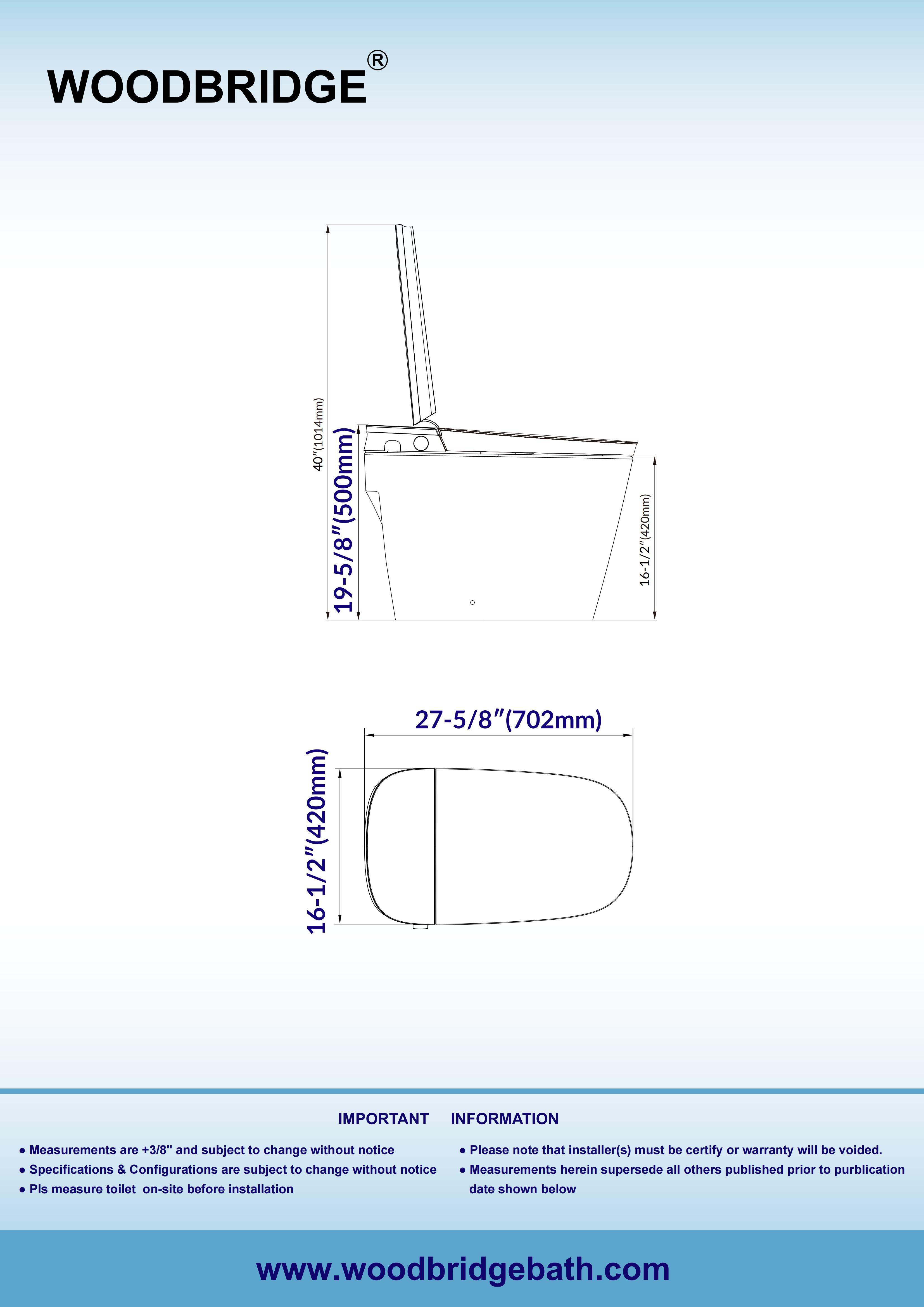  WOODBRIDGE Smart Bidet Toilet with Auto Open/Close, Foot Sensor, Automatic Flush, Foam Shield, Heated Seat, and ADA-Compliant Chair Height Design - Model, EBT350_14606
