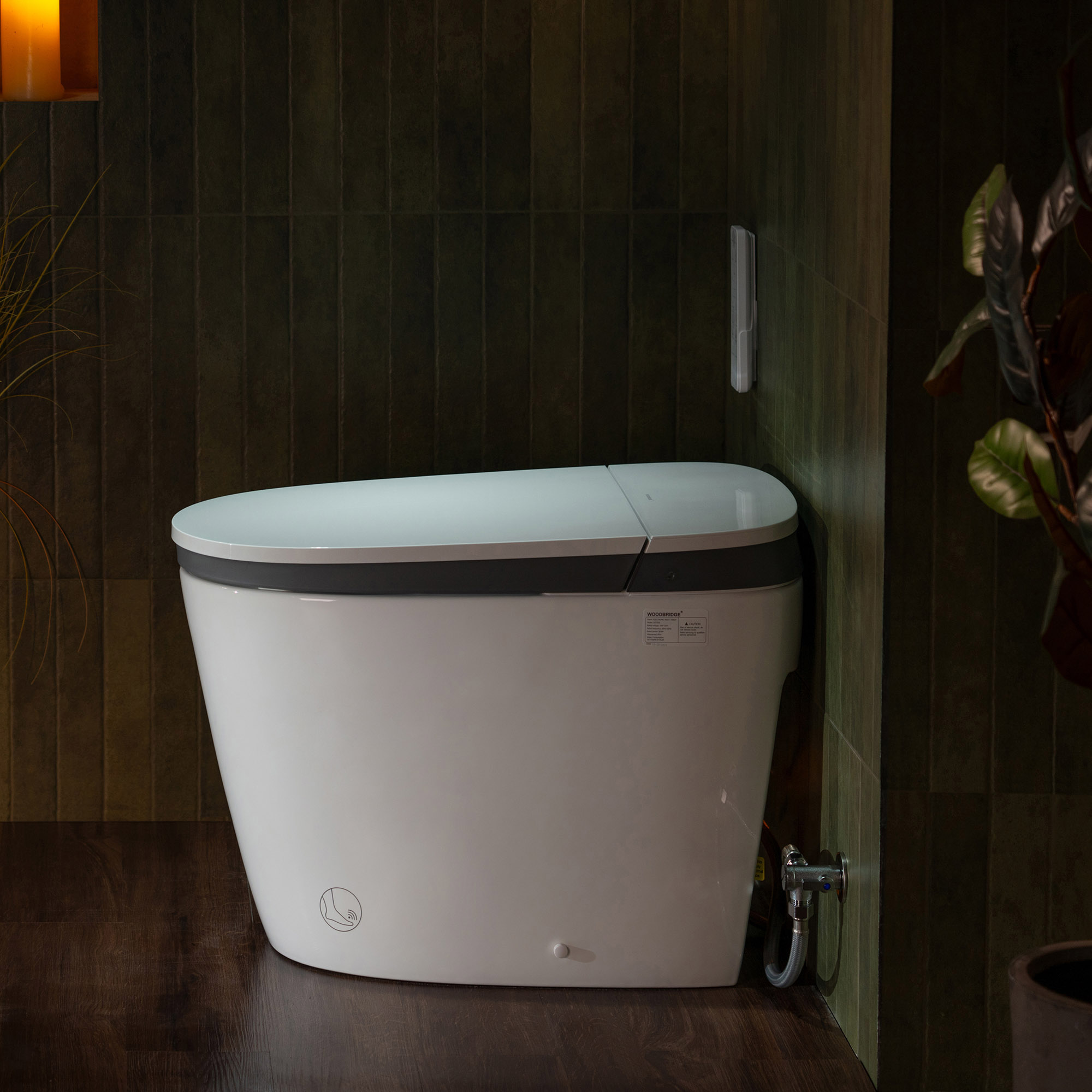  WOODBRIDGE Smart Bidet Toilet with Auto Open/Close, Foot Sensor, Automatic Flush, Foam Shield, Heated Seat, and ADA-Compliant Chair Height Design - Model, EBT350_14609
