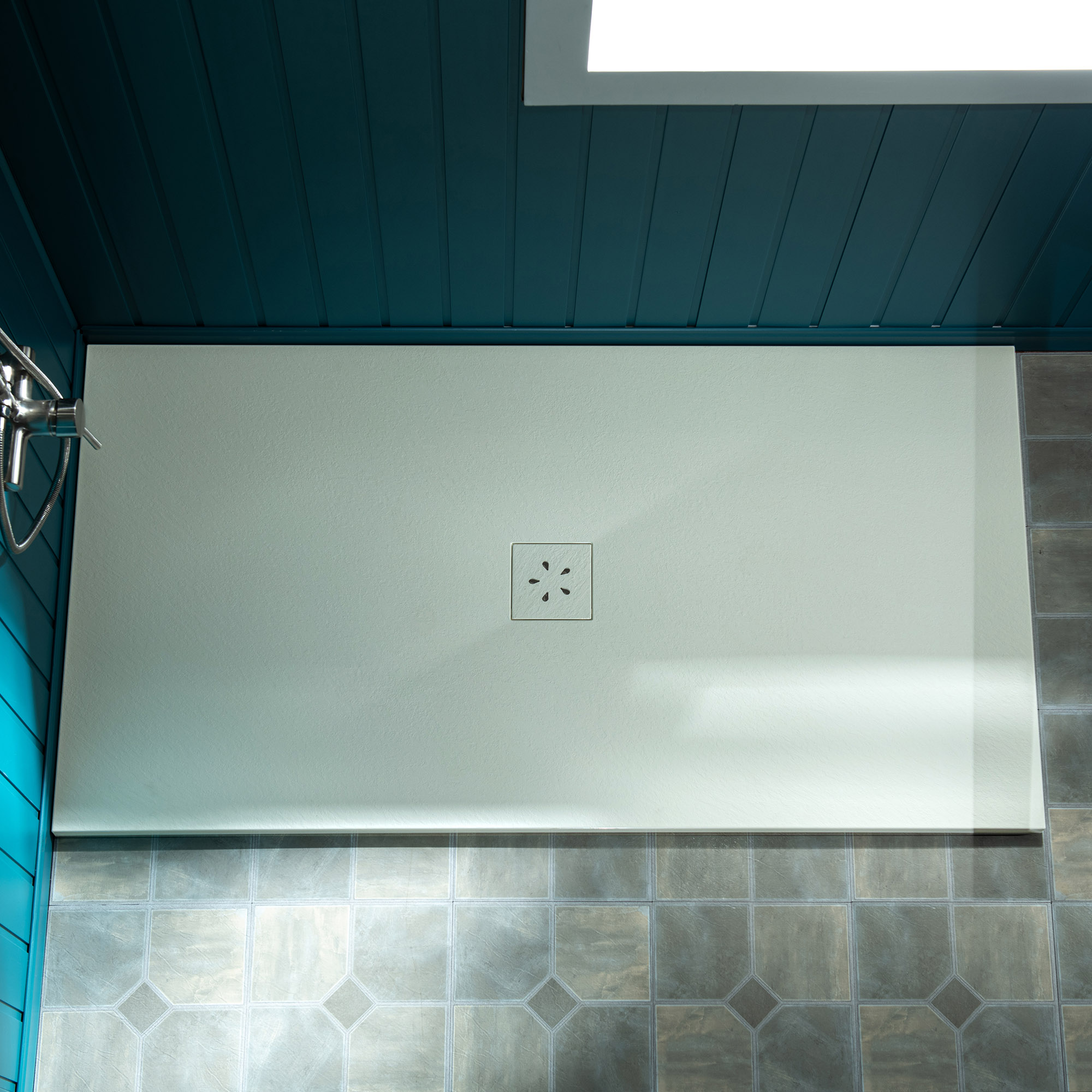  WOODBRIDGE 60-in L x 36-in W Zero-Threshold End-Drain Shower Base with Center Drain Placement, Matching Decorative Drain Plate and Tile Flange, Wheel Chair Access, Low Profile, Beige_24981