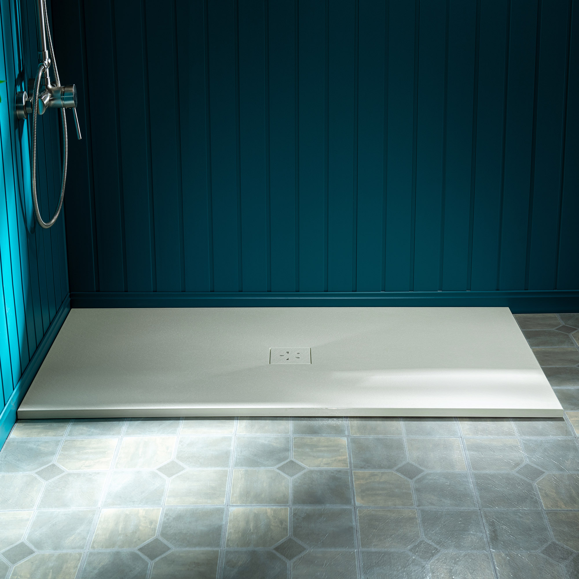  WOODBRIDGE 60-in L x 36-in W Zero-Threshold End-Drain Shower Base with Center Drain Placement, Matching Decorative Drain Plate and Tile Flange, Wheel Chair Access, Low Profile, Beige_25406