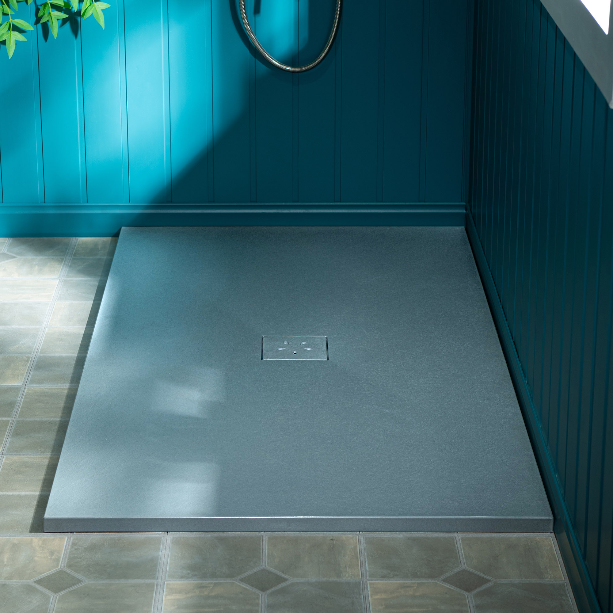  WOODBRIDGE 47.75-in L x 36-in W Zero-Threshold End-Drain Shower Base with Center Drain Placement, Matching Decorative Drain Plate and Tile Flange, Wheel Chair Access, Low Profile, Gray_25445