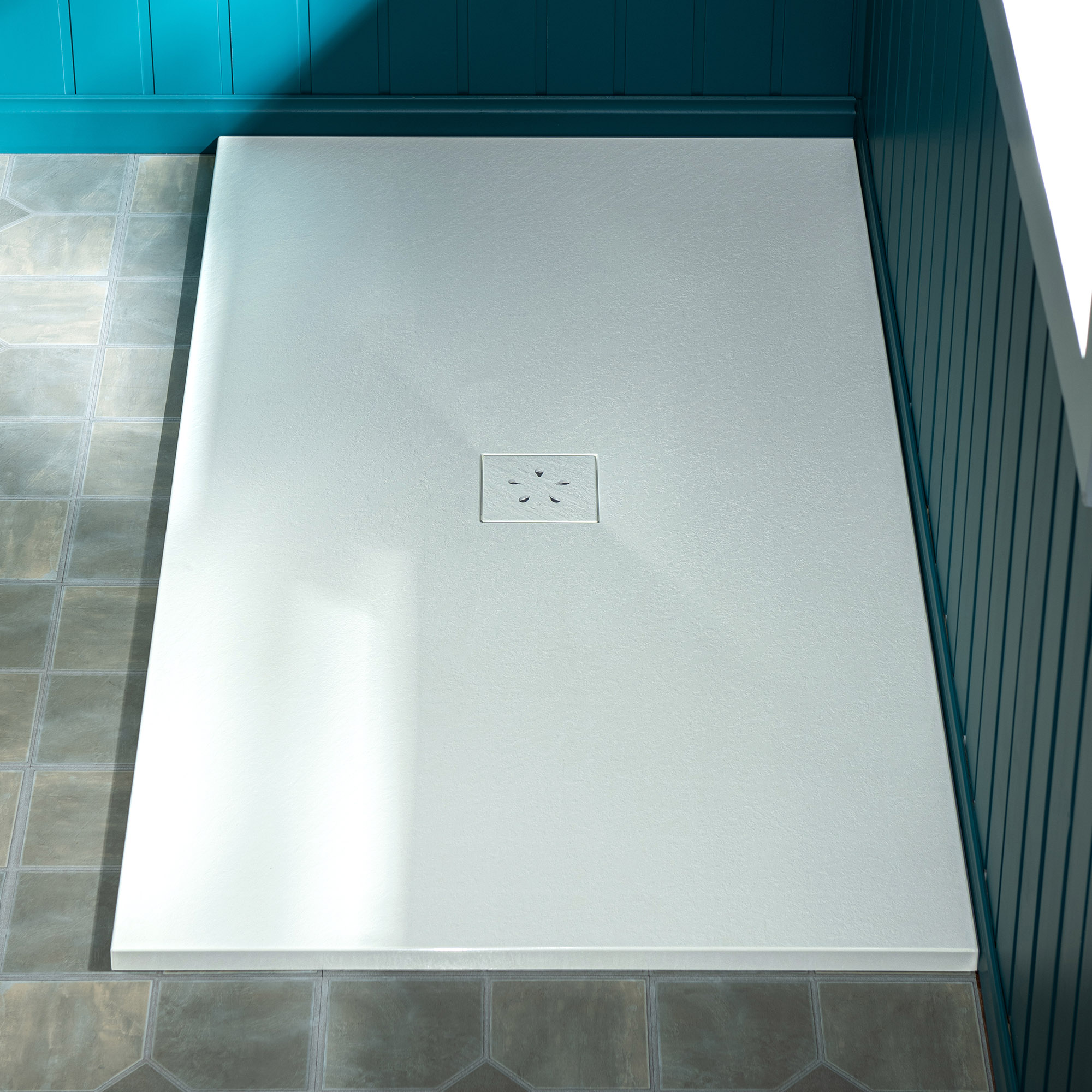  WOODBRIDGE 47.75-in L x 32-in W Zero-Threshold End-Drain Shower Base with Center Drain Placement, Matching Decorative Drain Plate and Tile Flange, Wheel Chair Access, Low Profile, White_25463