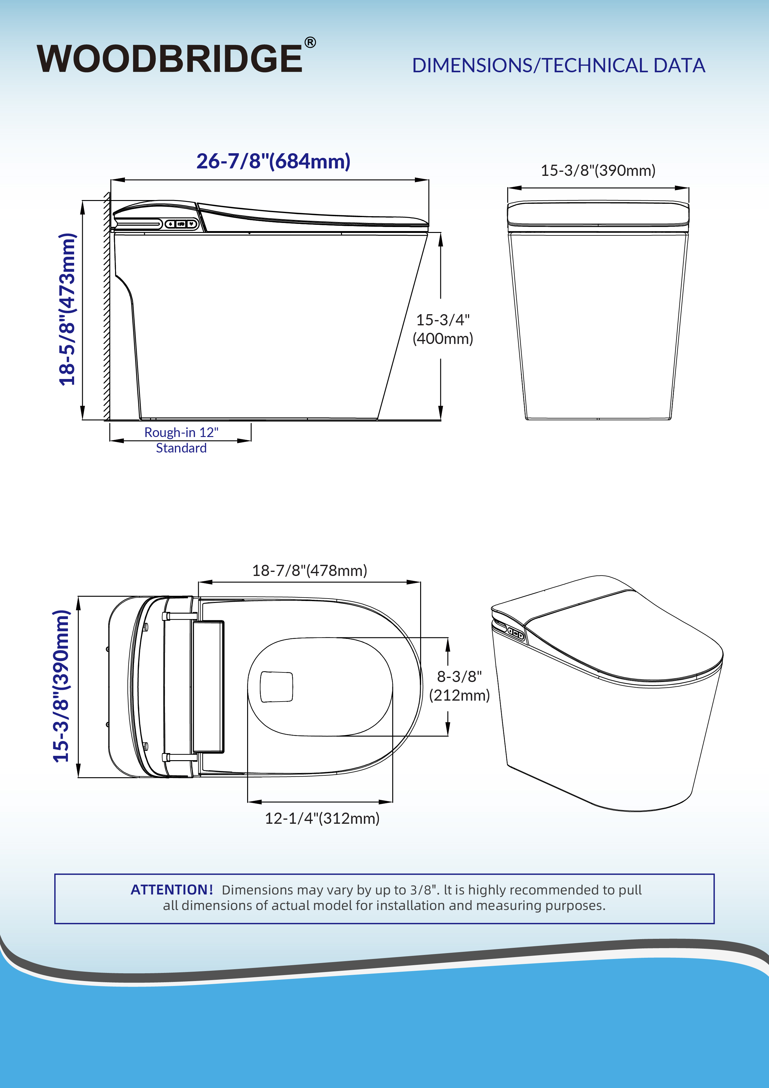  WOODBRIDGE GT071 Smart Toilet with Auto Open/Close Lid, Foot Sensor, Zero Pressure System, Fragrance System, UV Self-Cleaning Nozzle & Multi-Function Wash & Warm Air Dry – Perfect for Low Water Pressure Homes & Enhanced Hygiene_25494
