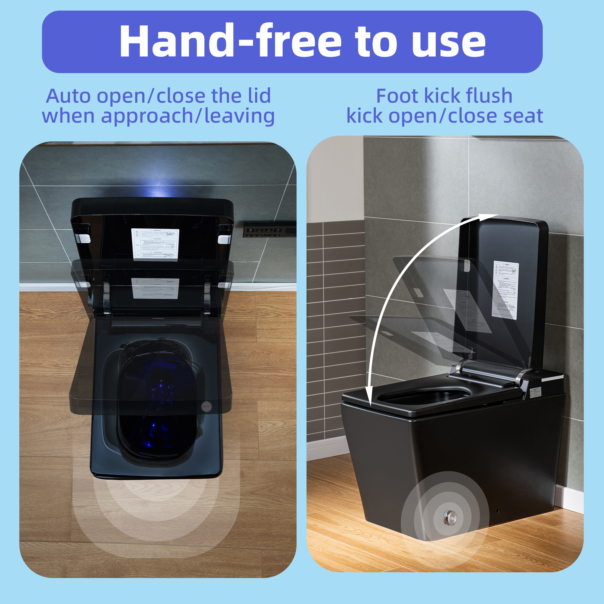  WOODBRIDGE EBT-MB03 One Piece Square Smart Bidet Toilet with Auto Open & Close, Foot Sensor, Auto Flush, Multiple Spray Modes, Heated Seat, Warm Water and Air Dryer, Auto LED Nightlight, Matte Black_25538