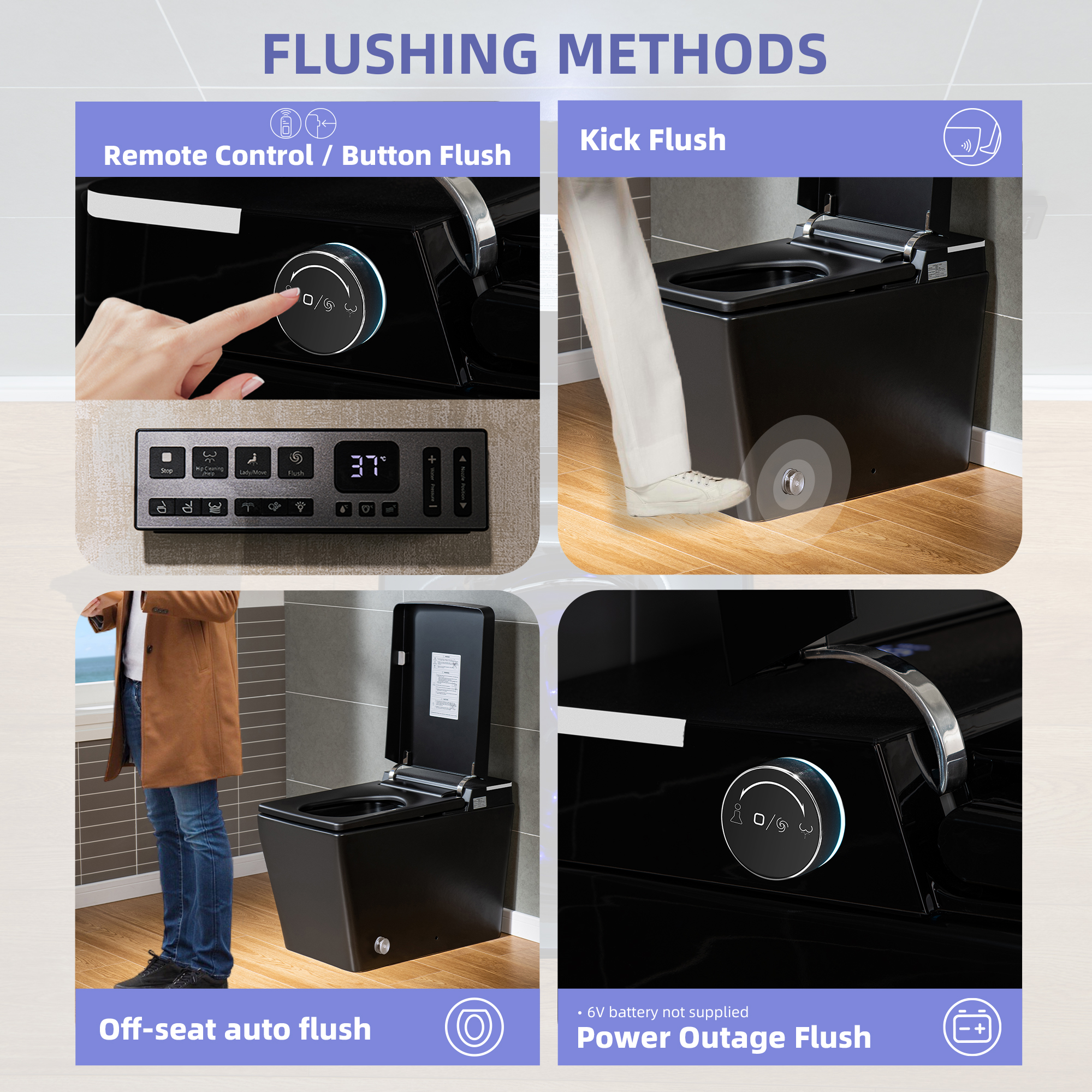  WOODBRIDGE EBT-MB03 One Piece Square Smart Bidet Toilet with Auto Open & Close, Foot Sensor, Auto Flush, Multiple Spray Modes, Heated Seat, Warm Water and Air Dryer, Auto LED Nightlight, Matte Black_25541