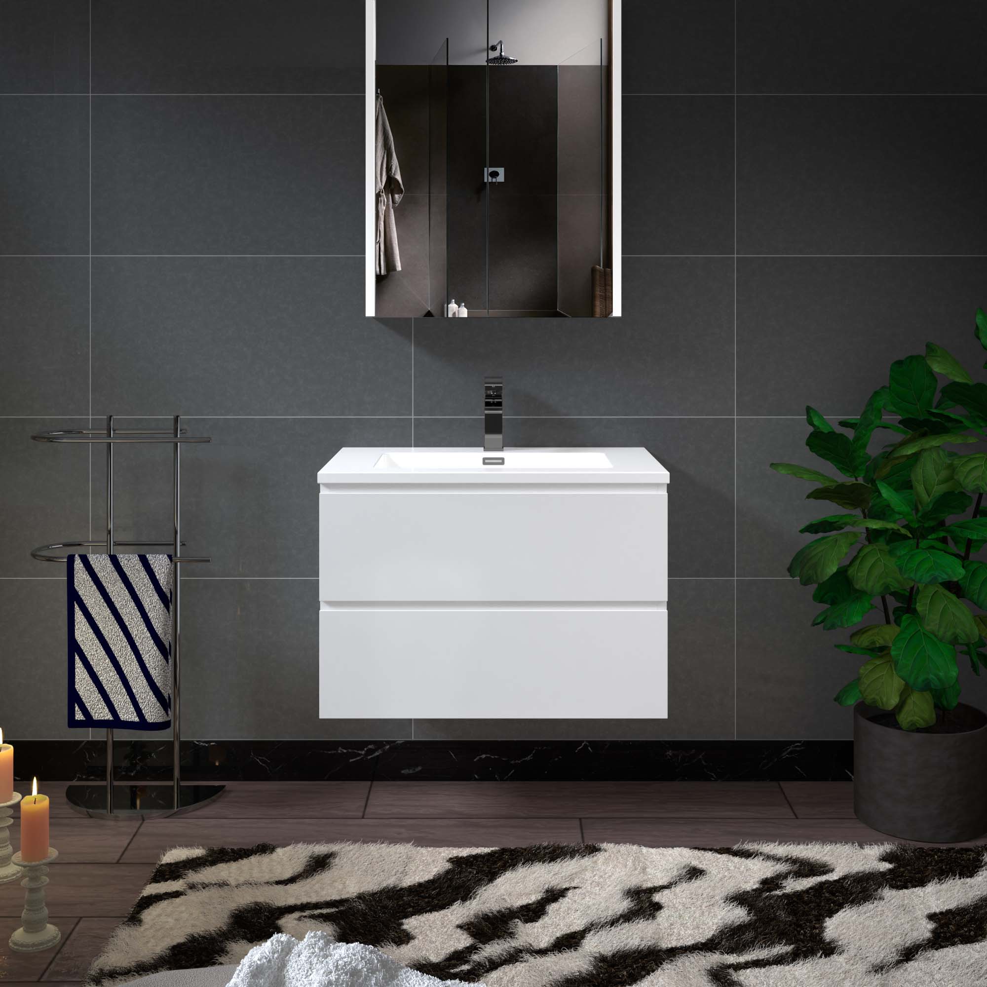 WOODBRIDGE 29-1/2 in. W x 19-5/8 in. D Wall Mounted Floating Vanity in Glossy White with Resin Composite Vanity Top in Glossy White