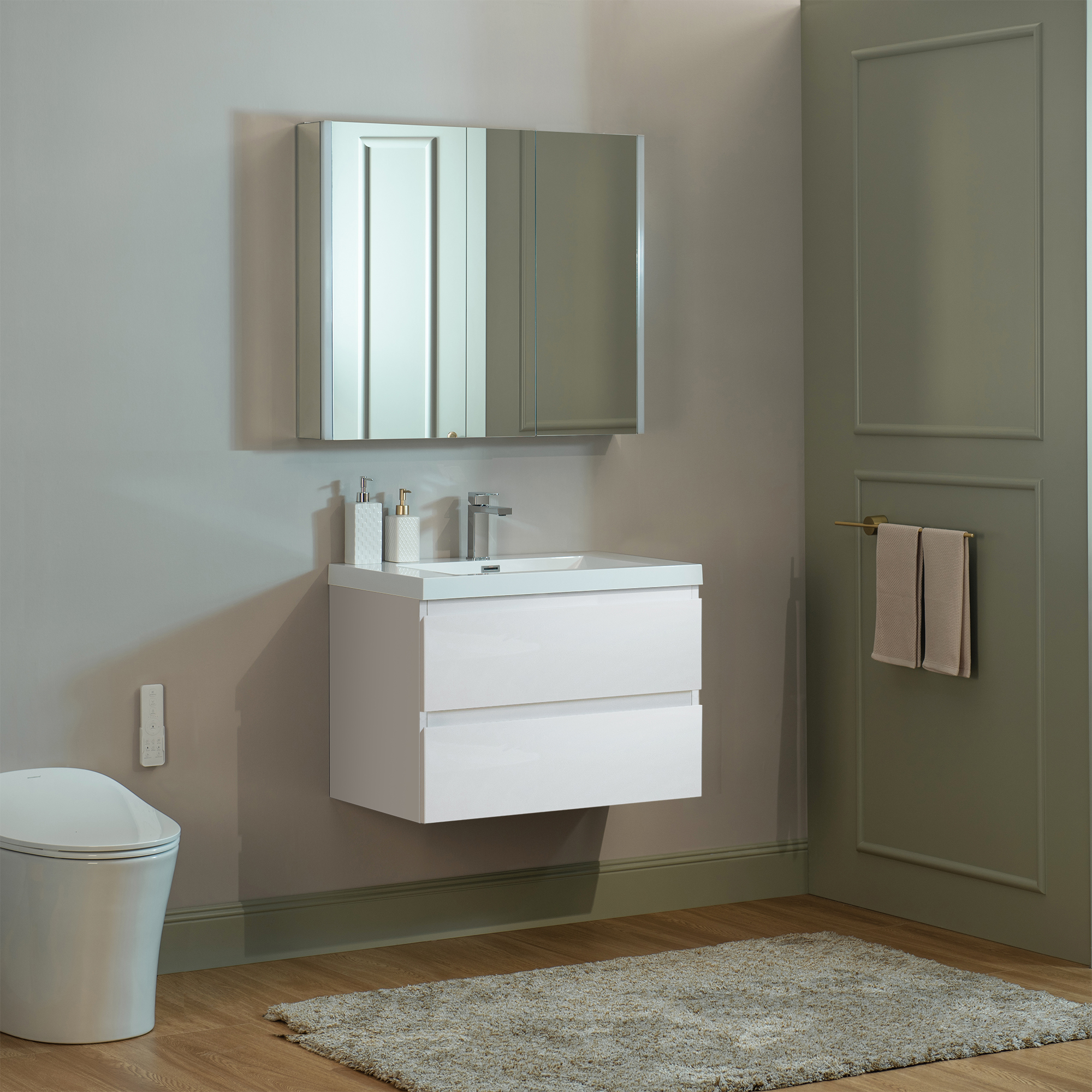  WOODBRIDGE 29-1/2 in. W x 19-5/8 in. D Wall Mounted Floating Vanity in Glossy White with Resin Composite Vanity Top in Glossy White_25656