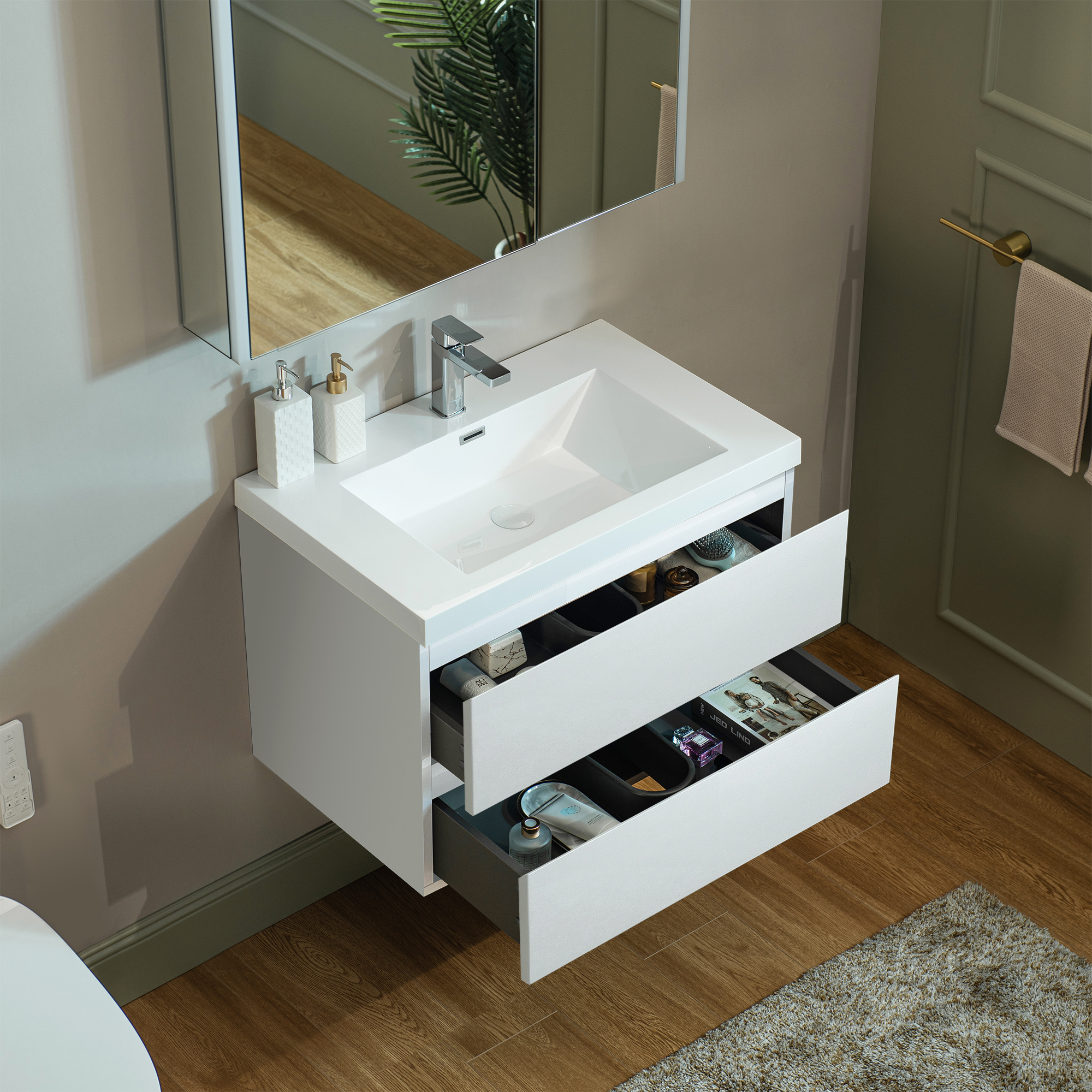  WOODBRIDGE 29-1/2 in. W x 19-5/8 in. D Wall Mounted Floating Vanity in Glossy White with Resin Composite Vanity Top in Glossy White_25657