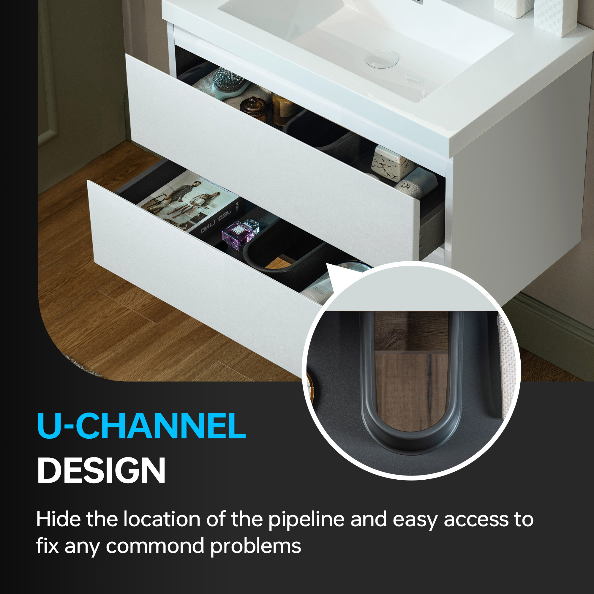  WOODBRIDGE 29-1/2 in. W x 19-5/8 in. D Wall Mounted Floating Vanity in Glossy White with Resin Composite Vanity Top in Glossy White_25661