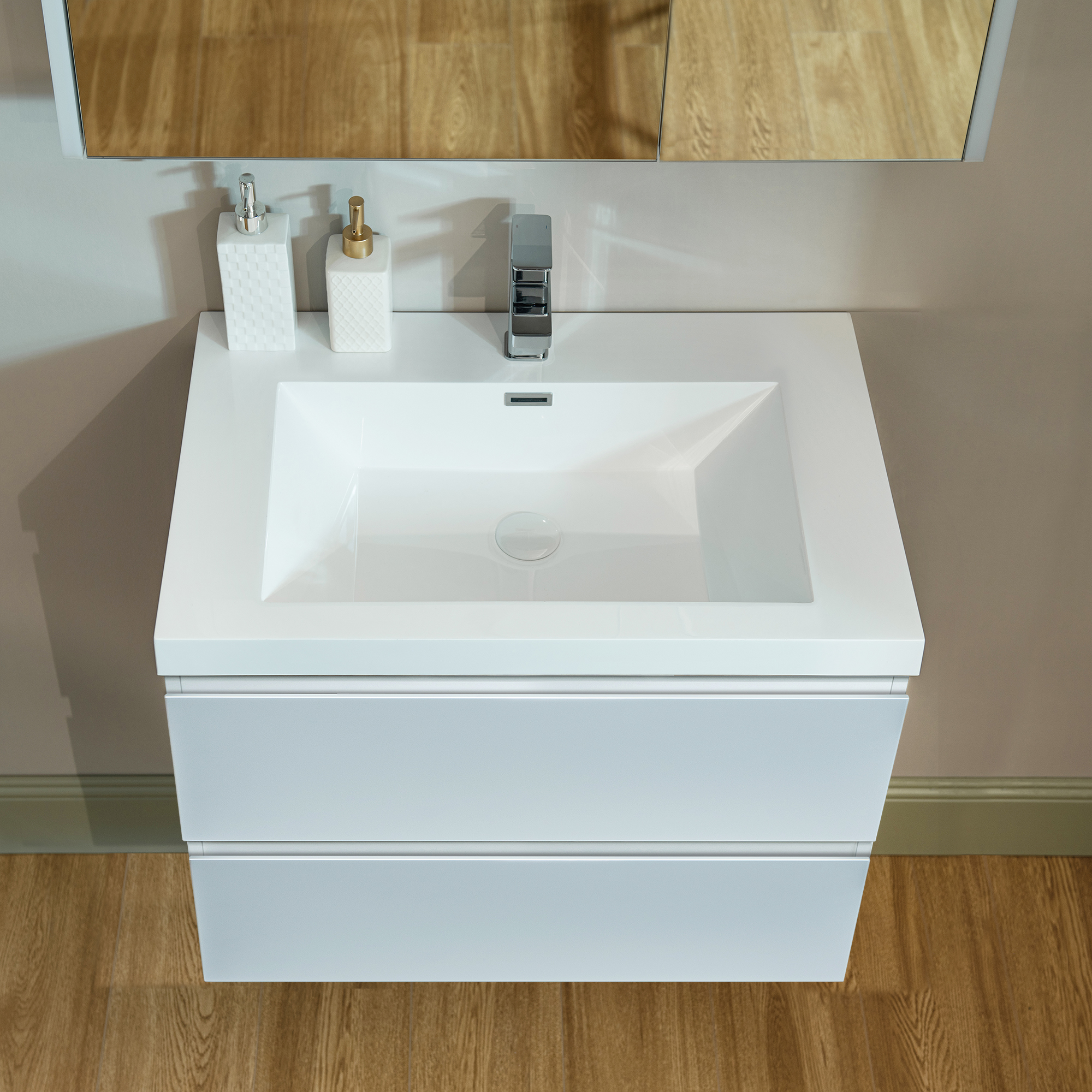  WOODBRIDGE 29-1/2 in. W x 19-5/8 in. D Wall Mounted Floating Vanity in Glossy White with Resin Composite Vanity Top in Glossy White_25664