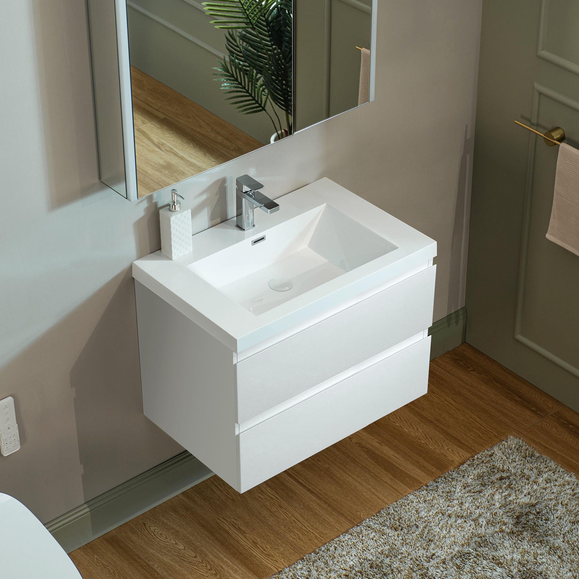  WOODBRIDGE 29-1/2 in. W x 19-5/8 in. D Wall Mounted Floating Vanity in Glossy White with Resin Composite Vanity Top in Glossy White_25665