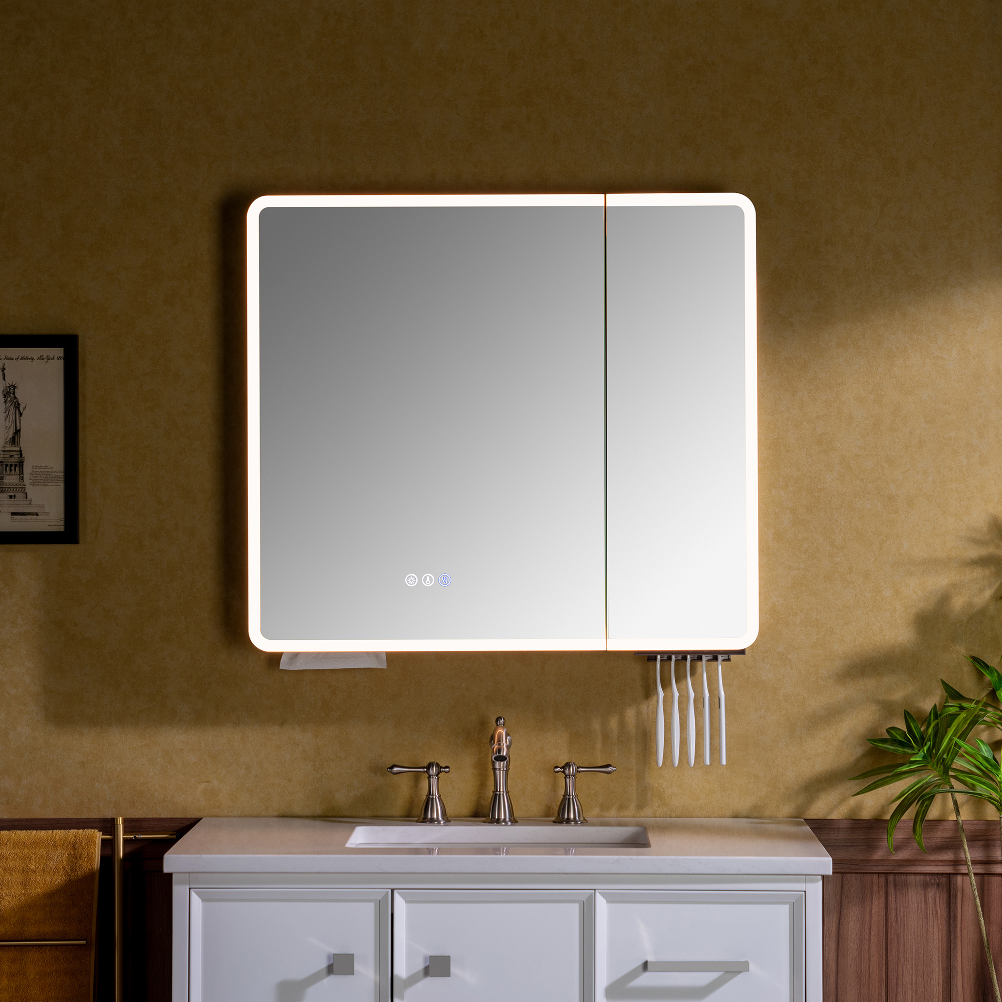  WOODBRIDGE Modern Rectangular Medicine Cabinet with Rounded Corners (30.75” W x 27.5” H) – Smart Storage, Anti-Fog Mirror, LED Lighting, Medium-Sized, RC3028-GR_25667