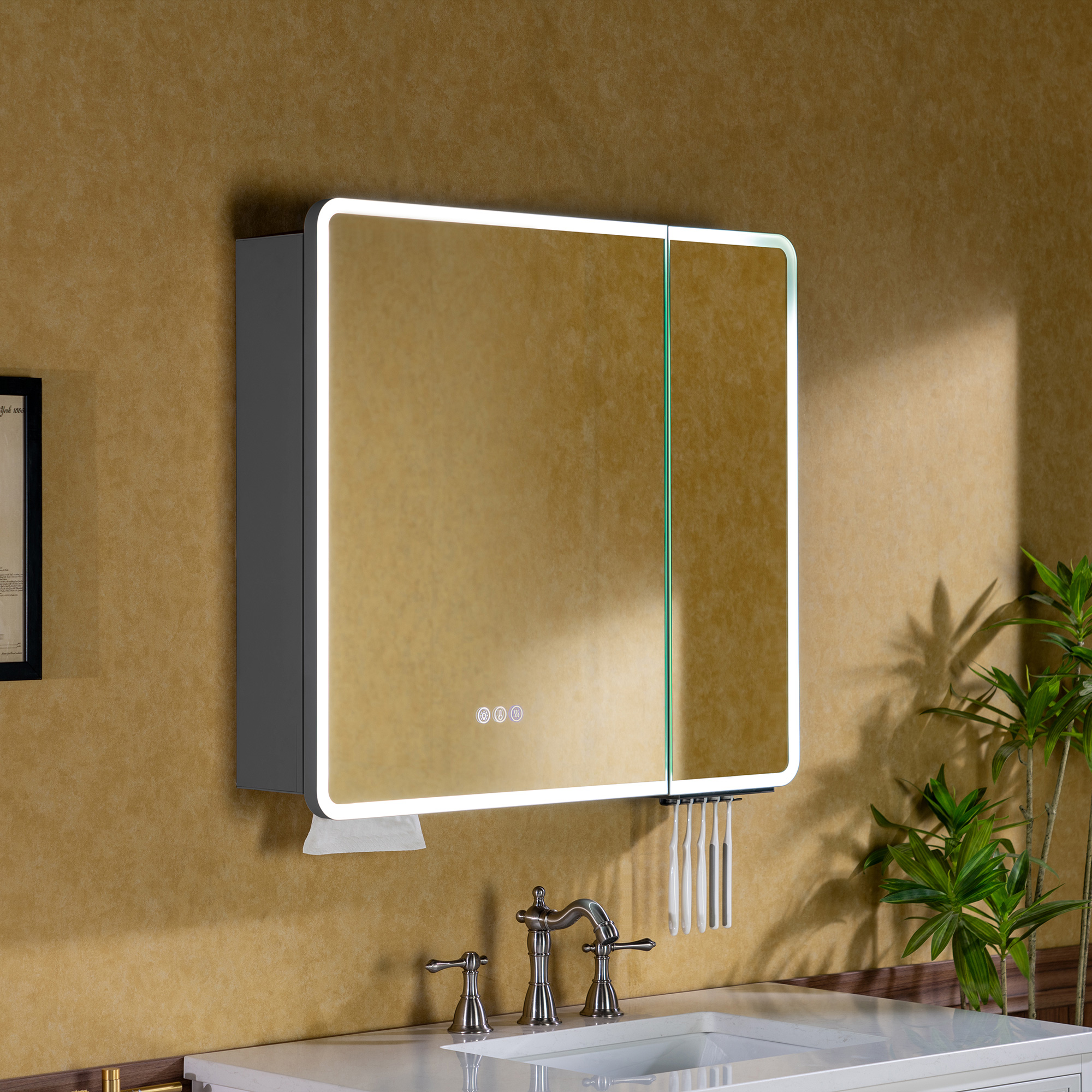  WOODBRIDGE Modern Rectangular Medicine Cabinet with Rounded Corners (30.75” W x 27.5” H) – Smart Storage, Anti-Fog Mirror, LED Lighting, Medium-Sized, RC3028-GR_25668