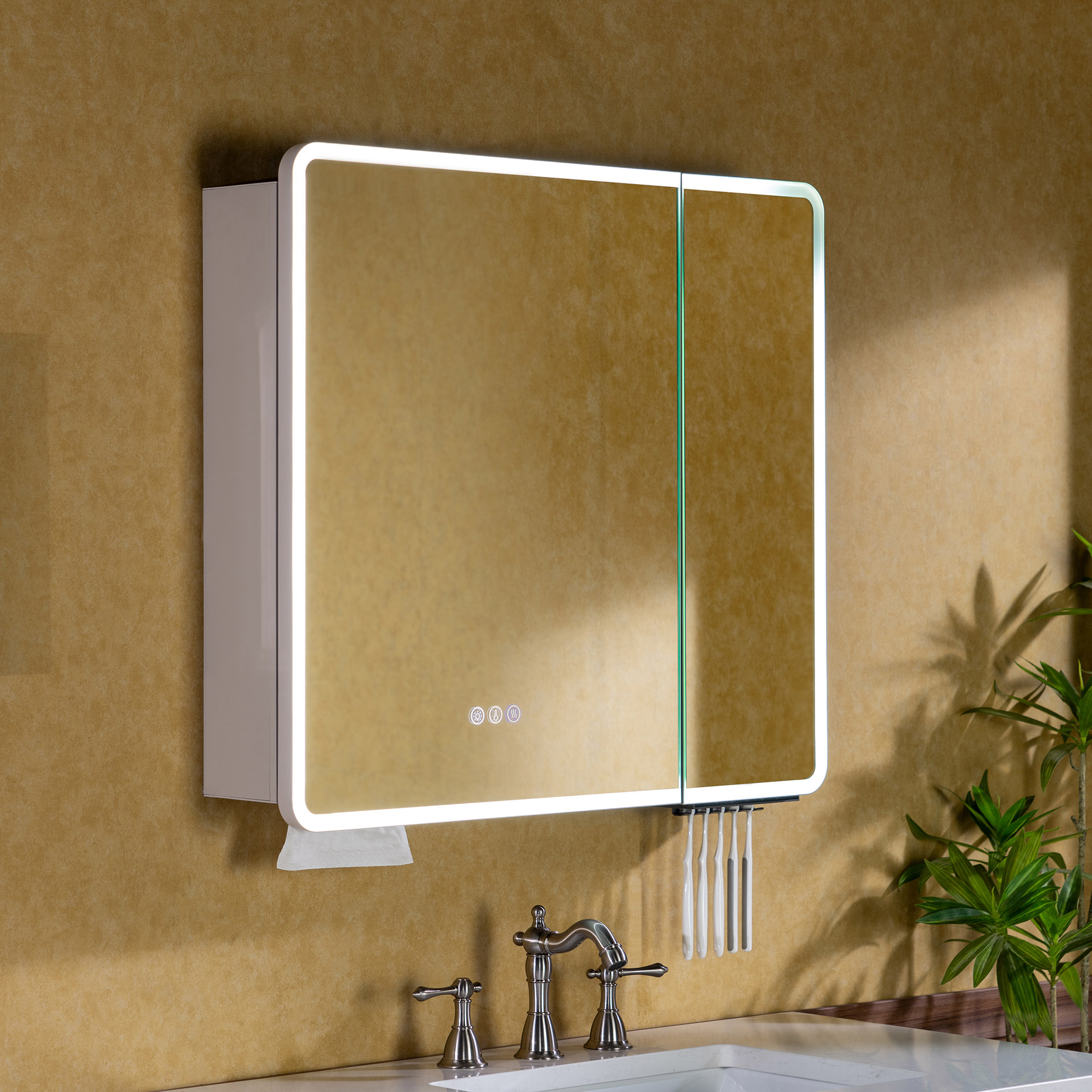  WOODBRIDGE Modern Rectangular Medicine Cabinet with Rounded Corners (30.75” W x 27.5” H) – Smart Storage, Anti-Fog Mirror, LED Lighting, Medium-Sized, RC3028-IV_25740