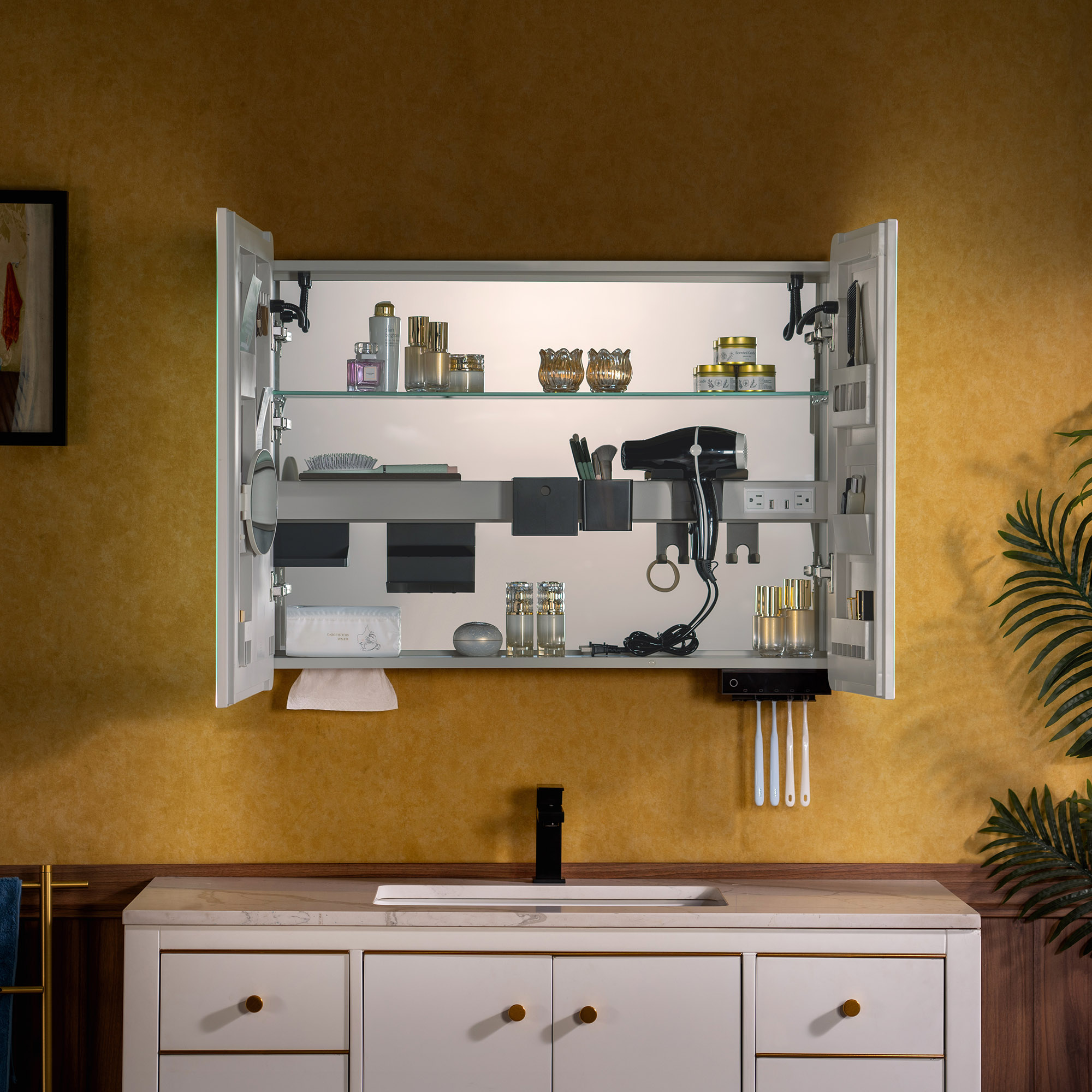  WOODBRIDGE Modern Rectangular Medicine Cabinet with Rounded Corners (36.5” W x 27.5” H) – Smart Storage, Anti-Fog Mirror, LED Lighting, Medium-Sized, RC3628-IV_25760