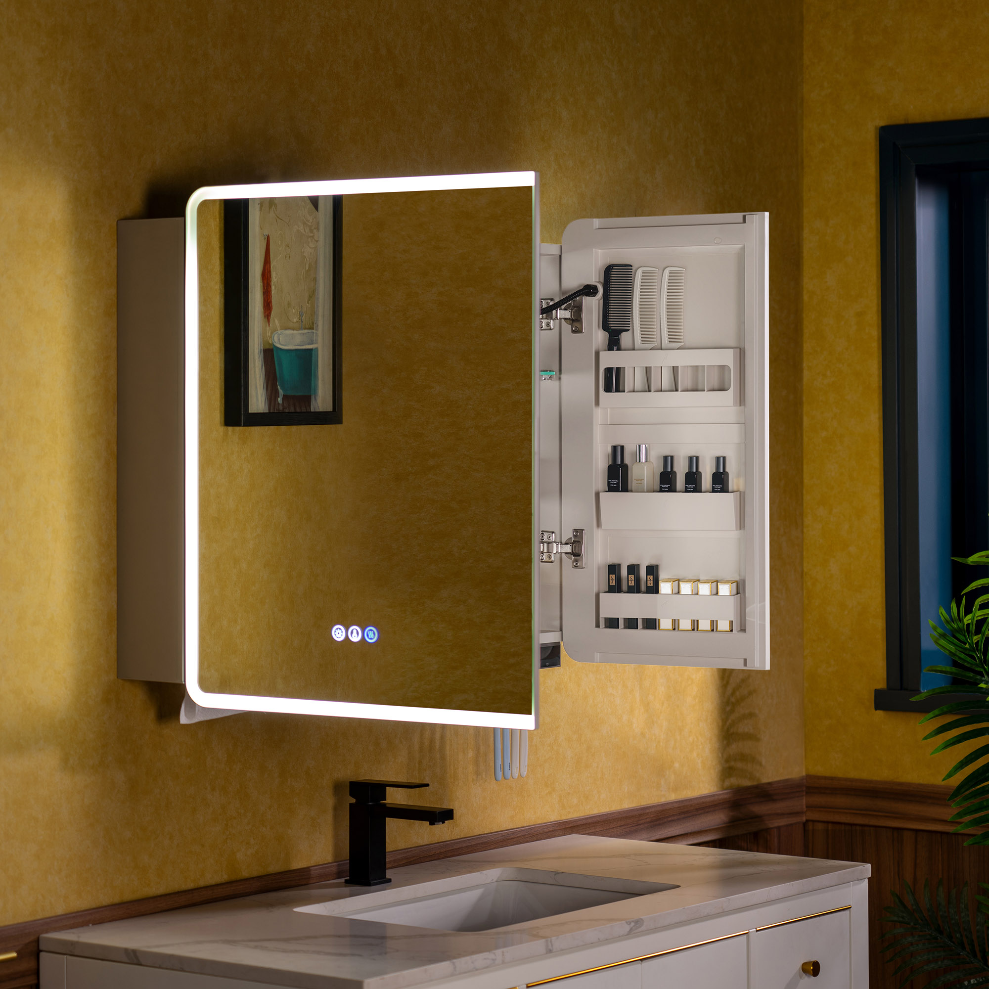  WOODBRIDGE Modern Rectangular Medicine Cabinet with Rounded Corners (36.5” W x 27.5” H) – Smart Storage, Anti-Fog Mirror, LED Lighting, Medium-Sized, RC3628-IV_25771