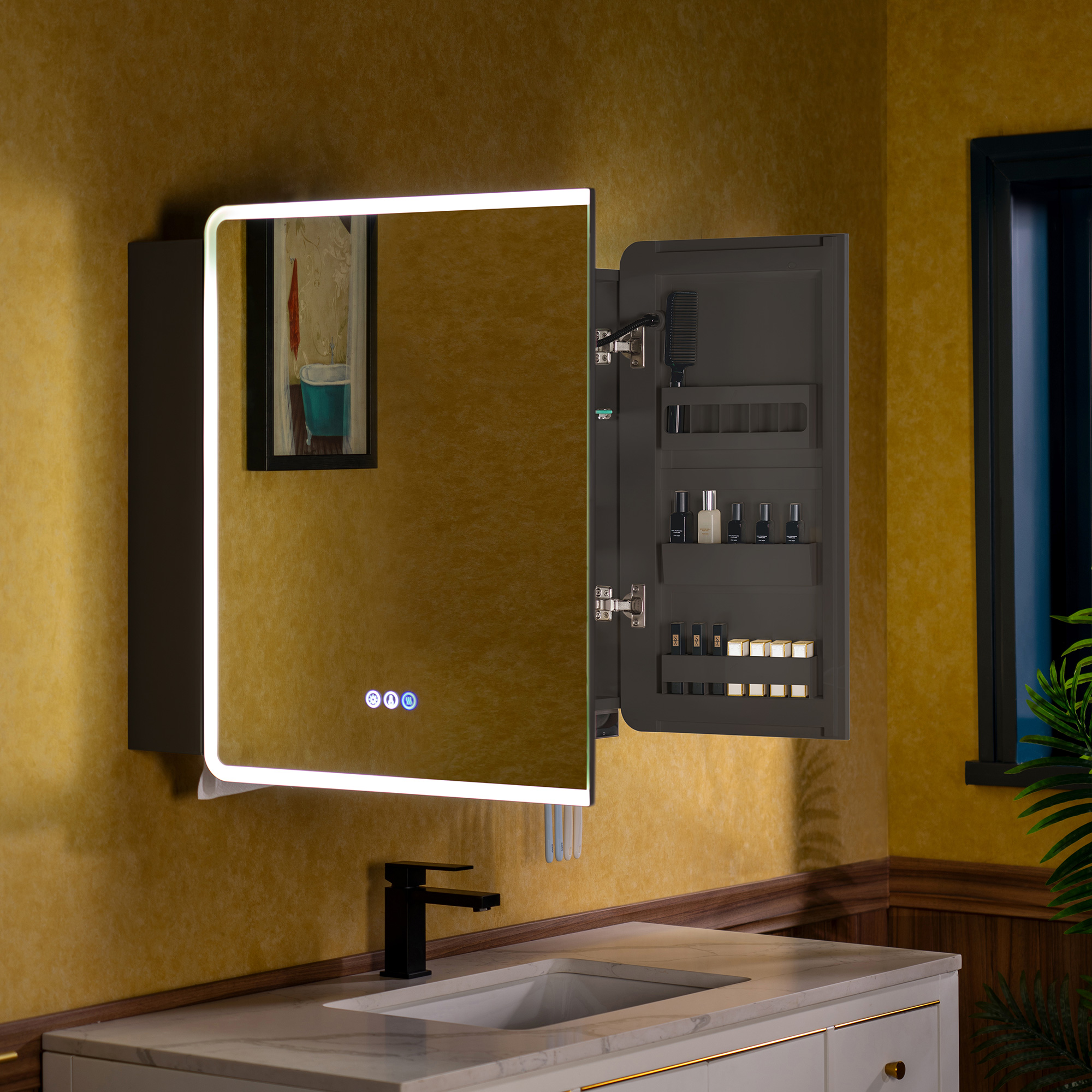  WOODBRIDGE Modern Rectangular Medicine Cabinet with Rounded Corners (36.5” W x 27.5” H) – Smart Storage, Anti-Fog Mirror, LED Lighting, Medium-Sized, RC3628-GR_25787