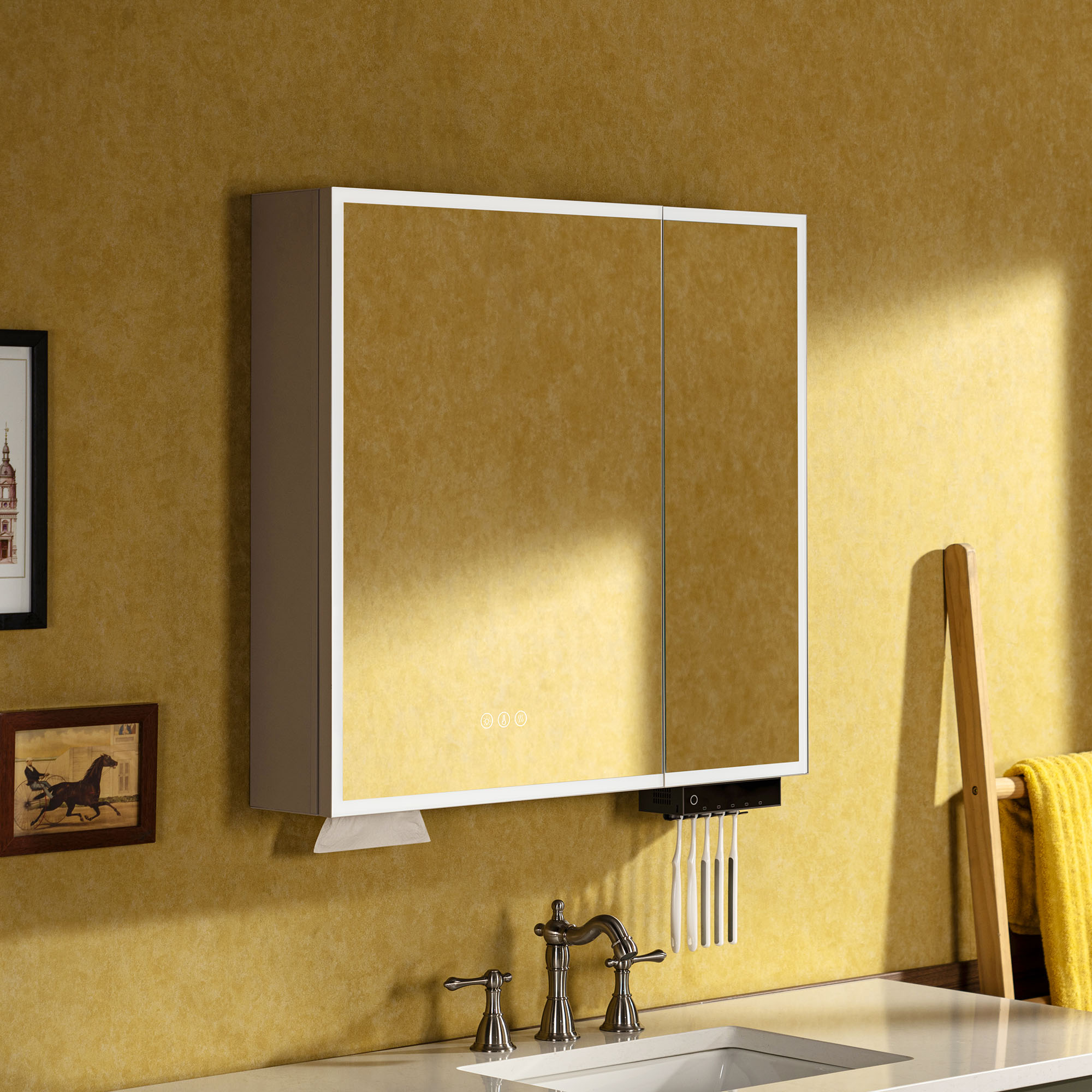  WOODBRIDGE Modern Rectangle 29.5” W x 27.75” H Smart Storage Medicine Cabinet with Anti-Fog Mirror, LED Lighting, and Medium-Sized Design, M3028-IV_25806
